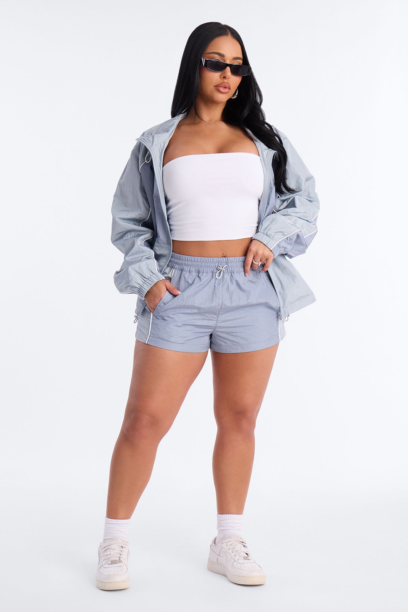 End Game Windbreaker Mid Rise Short 1.5″ - Blue/combo