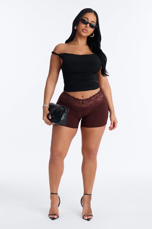 Laced And Locked Low Rise Biker Short - Chocolate