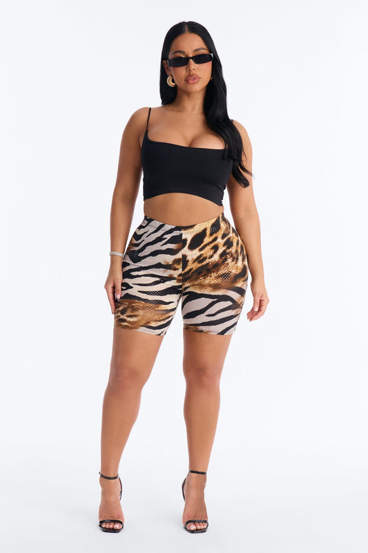 Wild Child Animal Foil Print Biker Short (7″ Inseam) - Multi Color