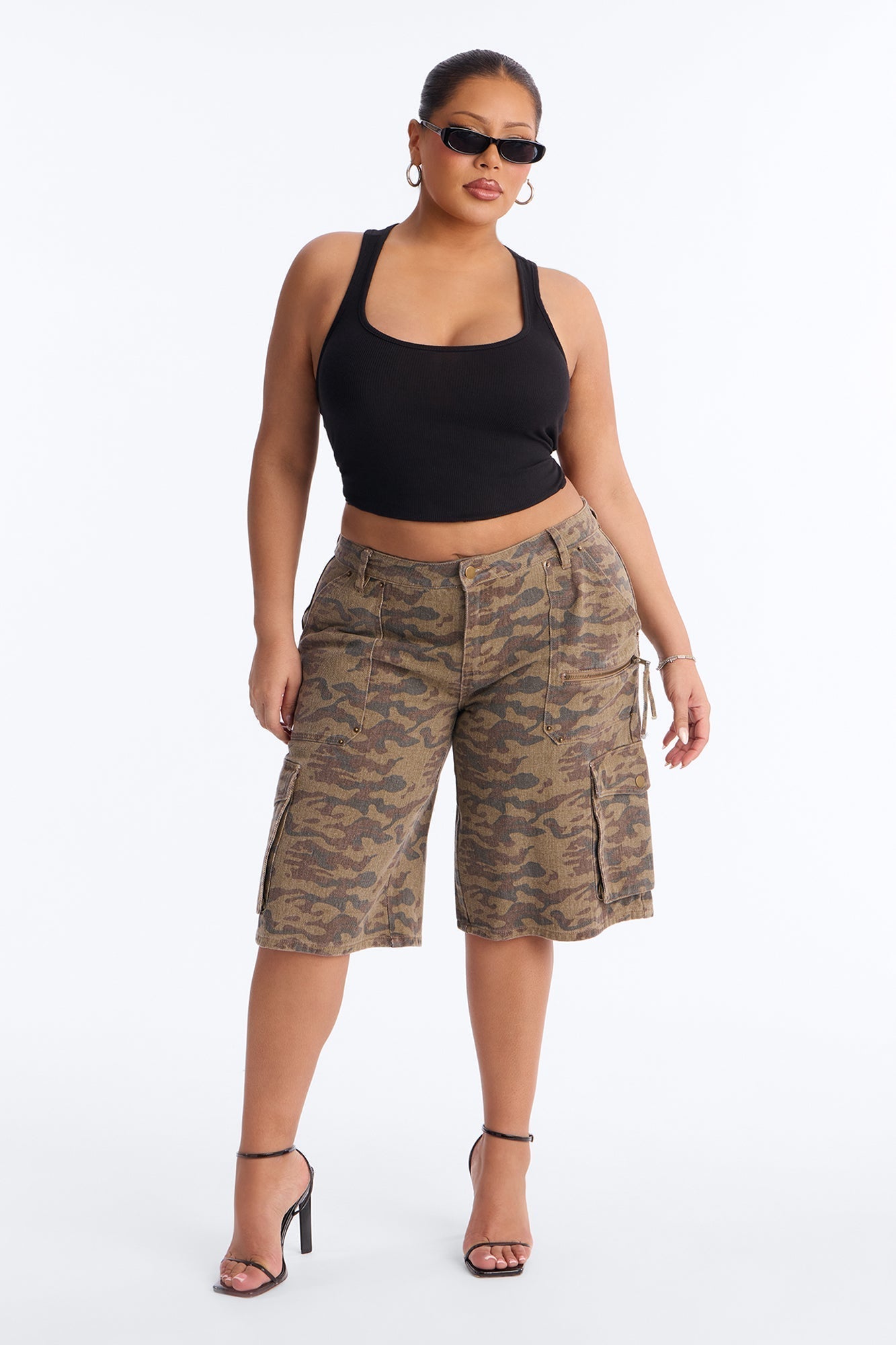 Declassified Camo Cargo Baggy Denim Jorts - Brown Combo