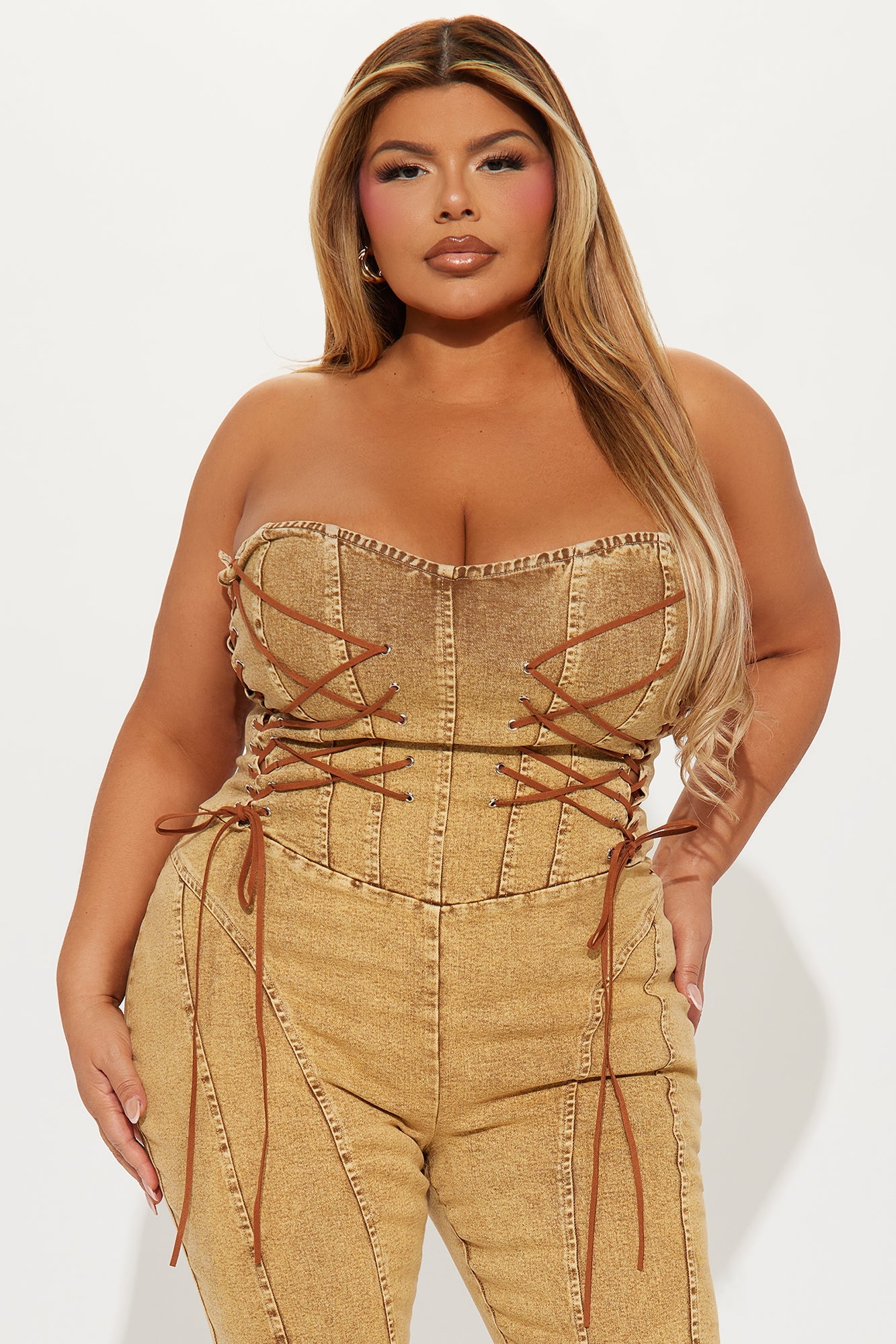 Meet Me In The Desert Denim Jumpsuit - Tan