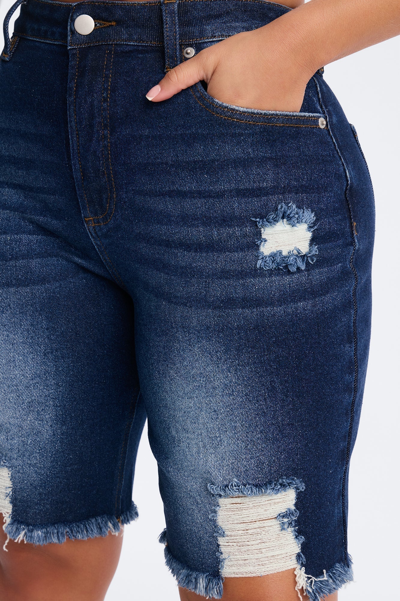 Came To Win Stretch Denim Bermuda Shorts - Dark Wash