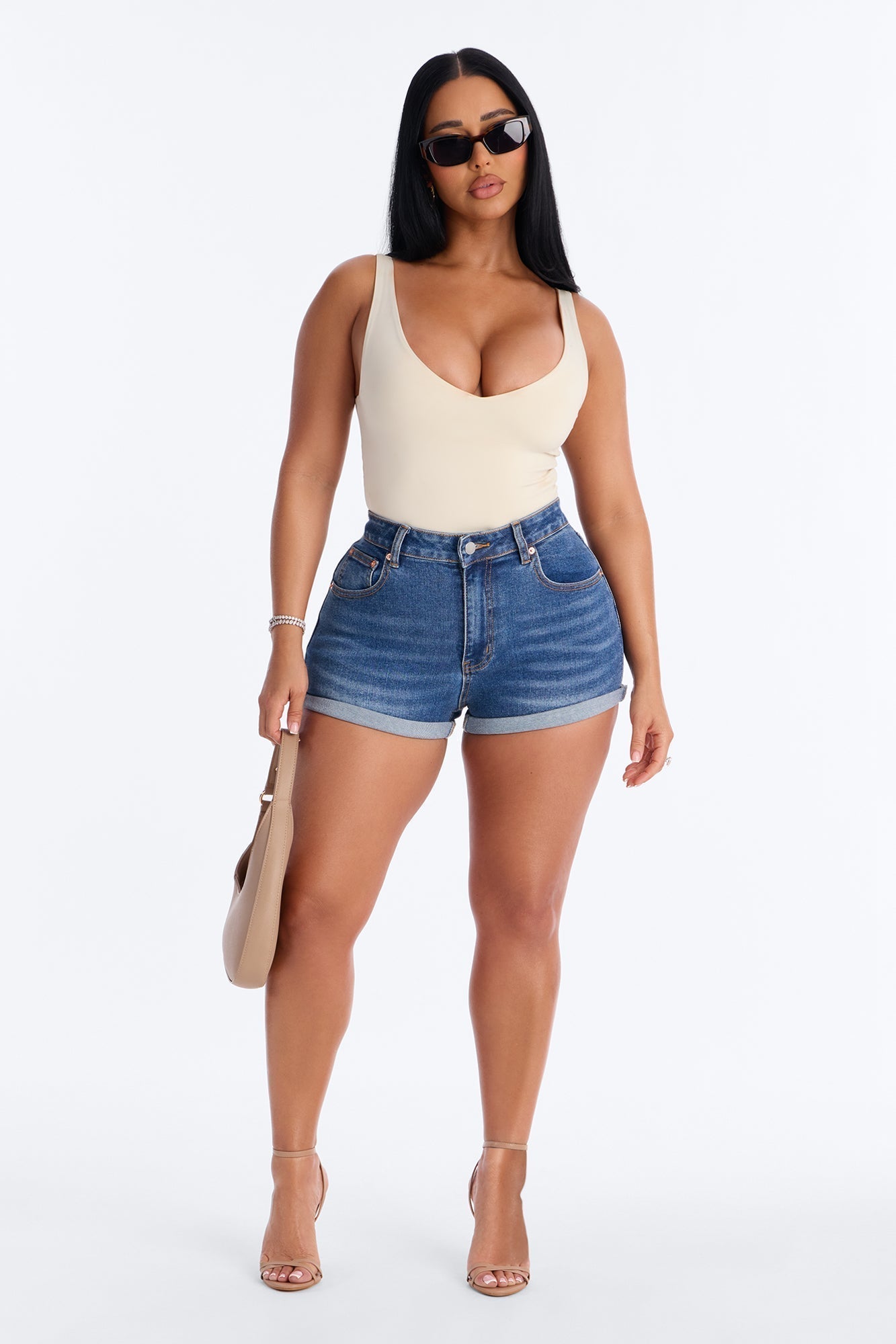 Rockaway Rolled Cuff Stretch Denim Shorts - Medium Wash