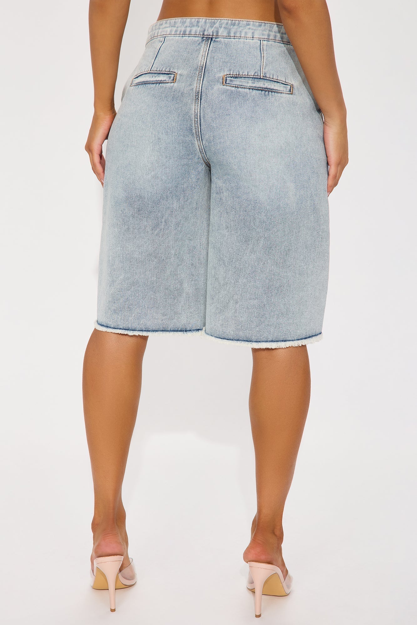 The Way It Goes Lace Detail Denim Jorts - Light Wash