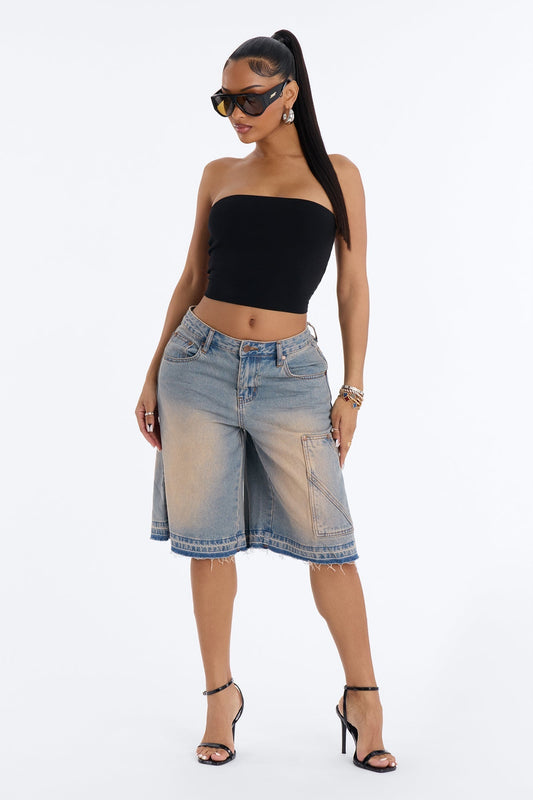 All About Me Tinted Denim Jorts - Vintage Wash