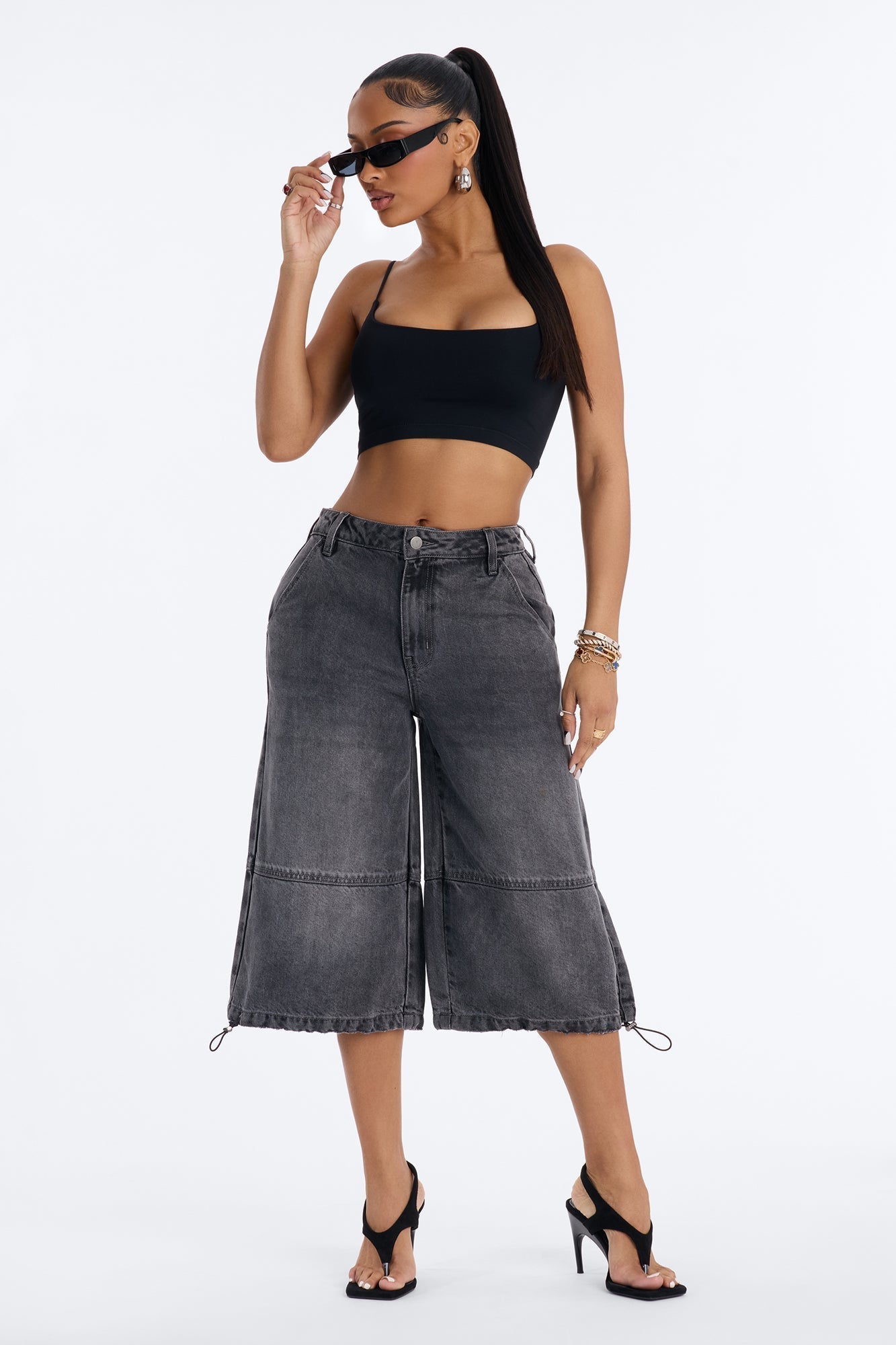Chelsea Drapey Denim Jorts - Grey