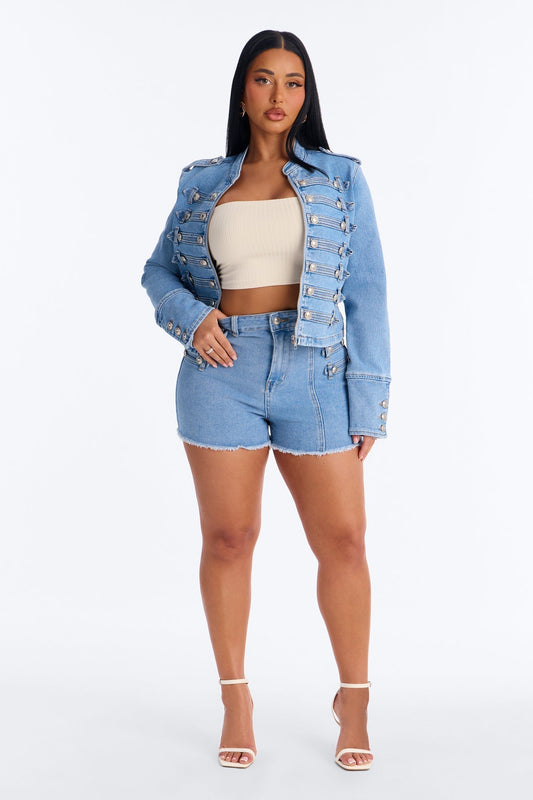 Defended You High Rise Stretch Denim Shorts - Light Wash