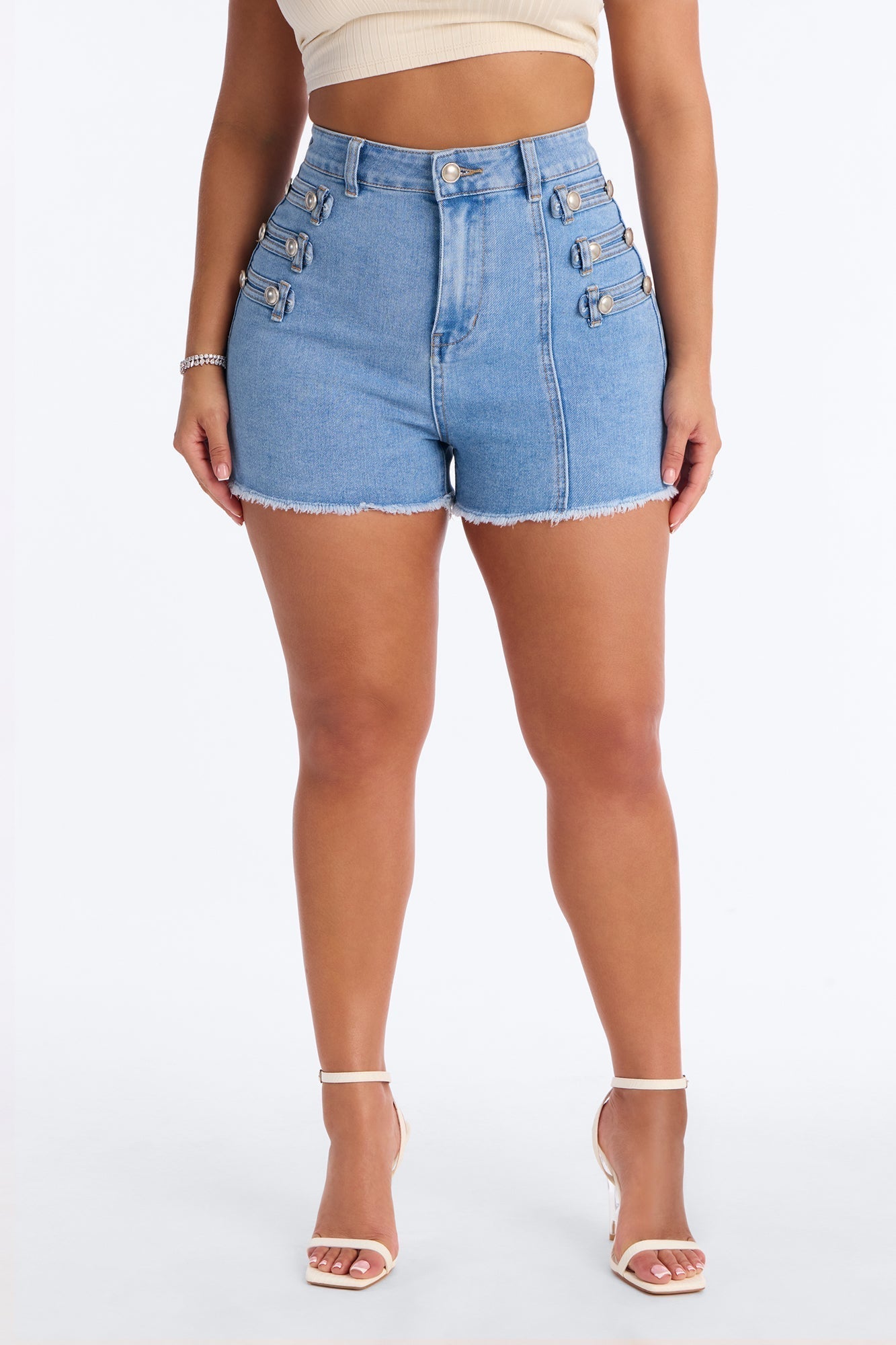 Defended You High Rise Stretch Denim Shorts - Light Wash