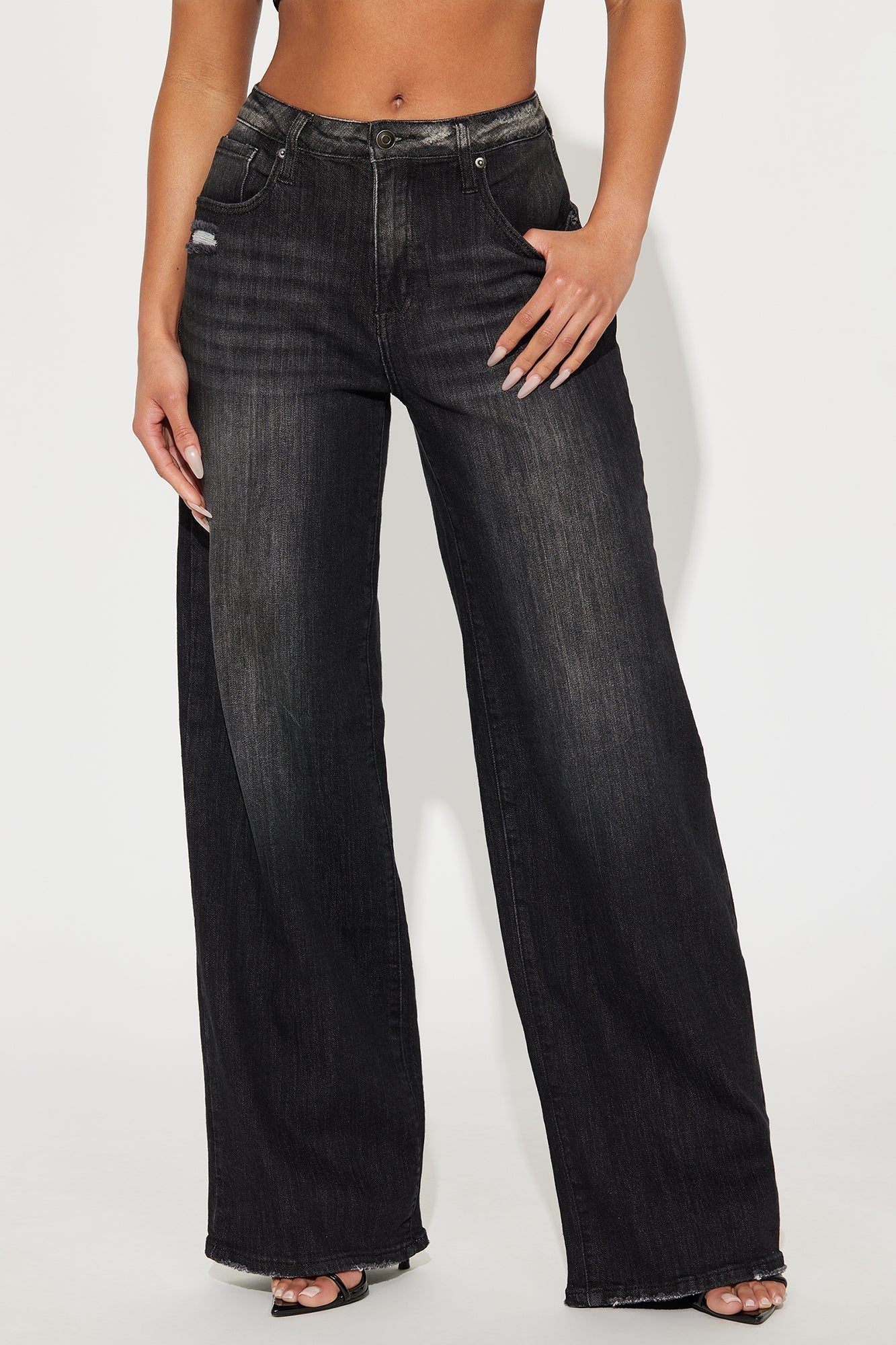 Astrid Stretch Wide Leg Baggy Jean - Black Wash
