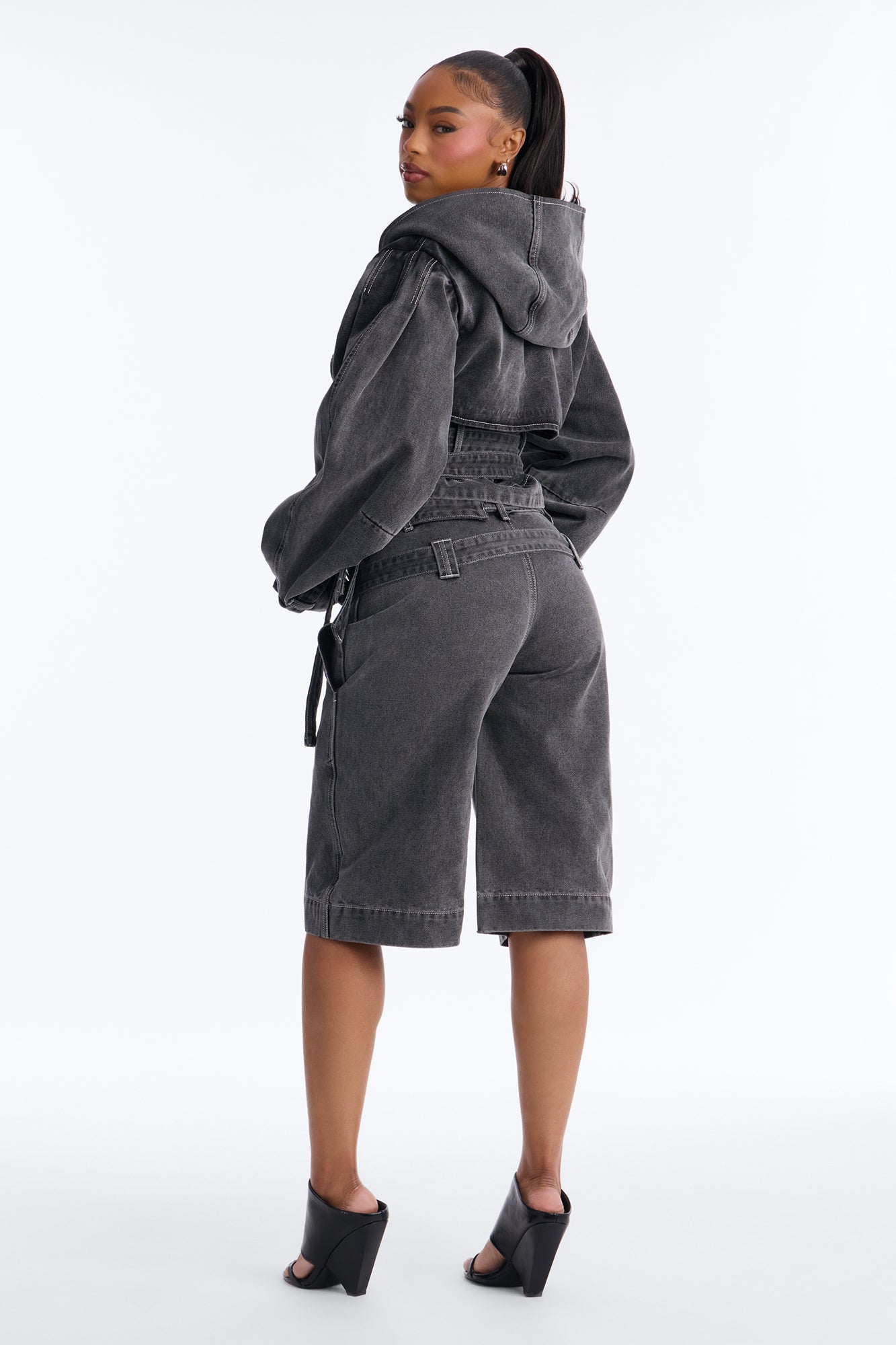 Loving London Belted Denim Jorts - Grey