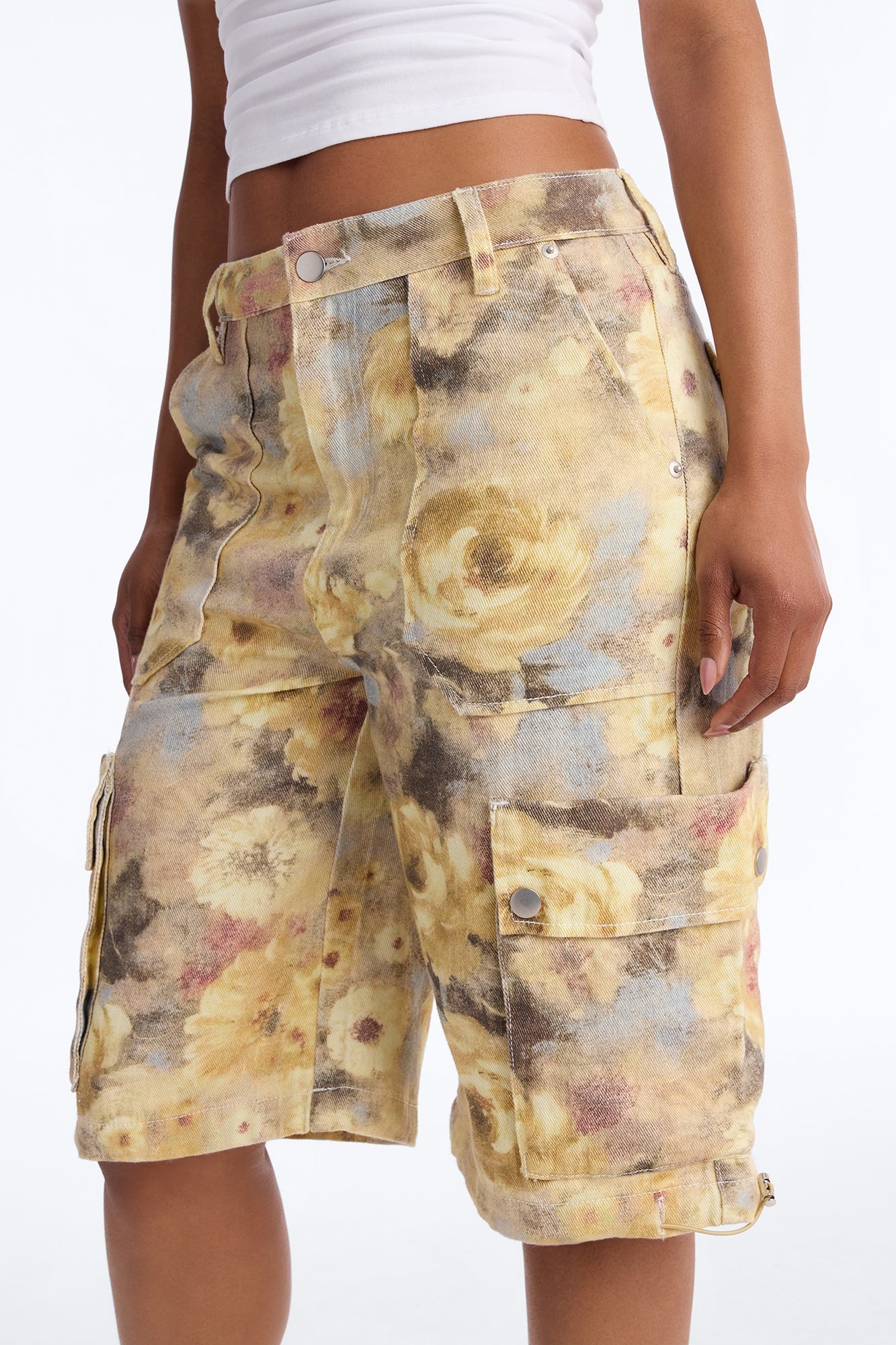 First Impression Cargo Denim Jorts - Yellow/combo