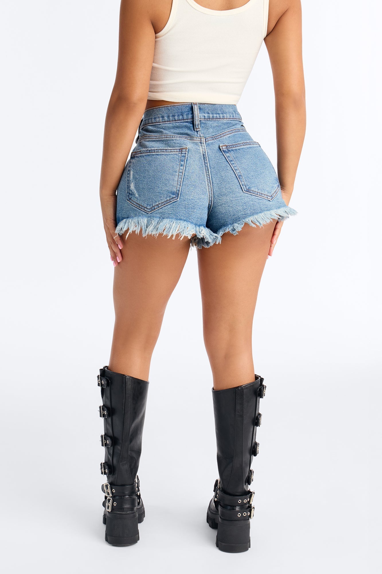 Edgewater Ripped Fray Hem Denim Shorts - Dark Wash