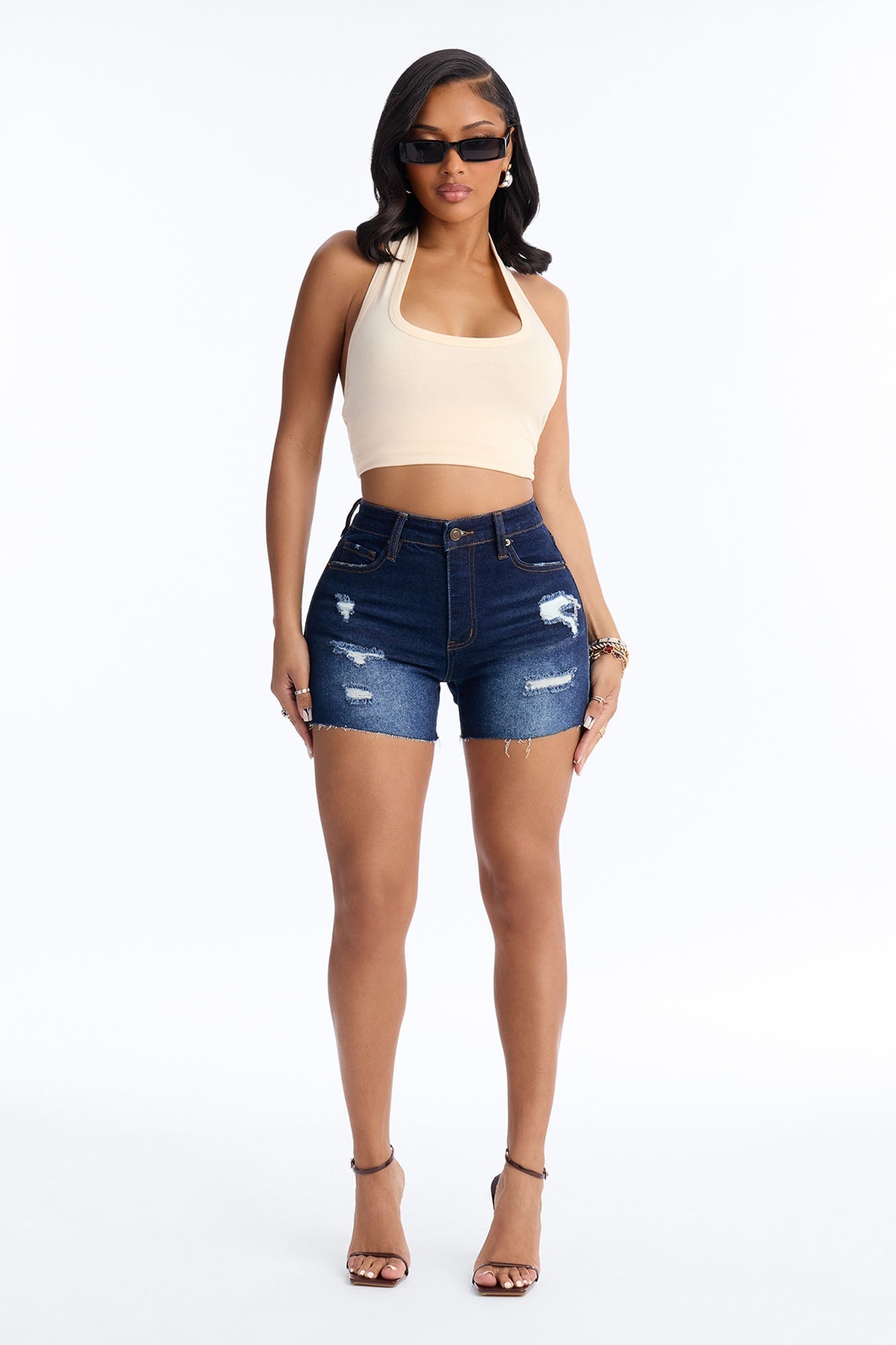 Emelia Stretch Cut Off Denim Shorts - Dark Wash