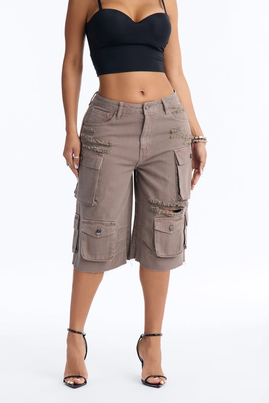 Don't Make Me Wait Cargo Bermuda Short - Charcoal
