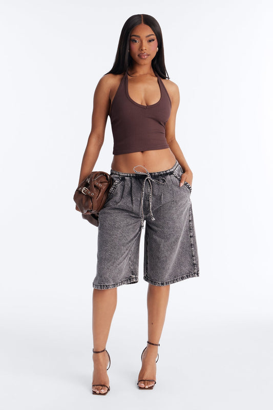 Baeside Tie Waist Denim Jorts - Black Wash