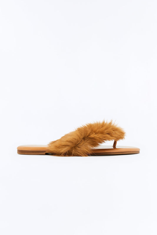 Amory Faux Fur Flip Flops - Taupe