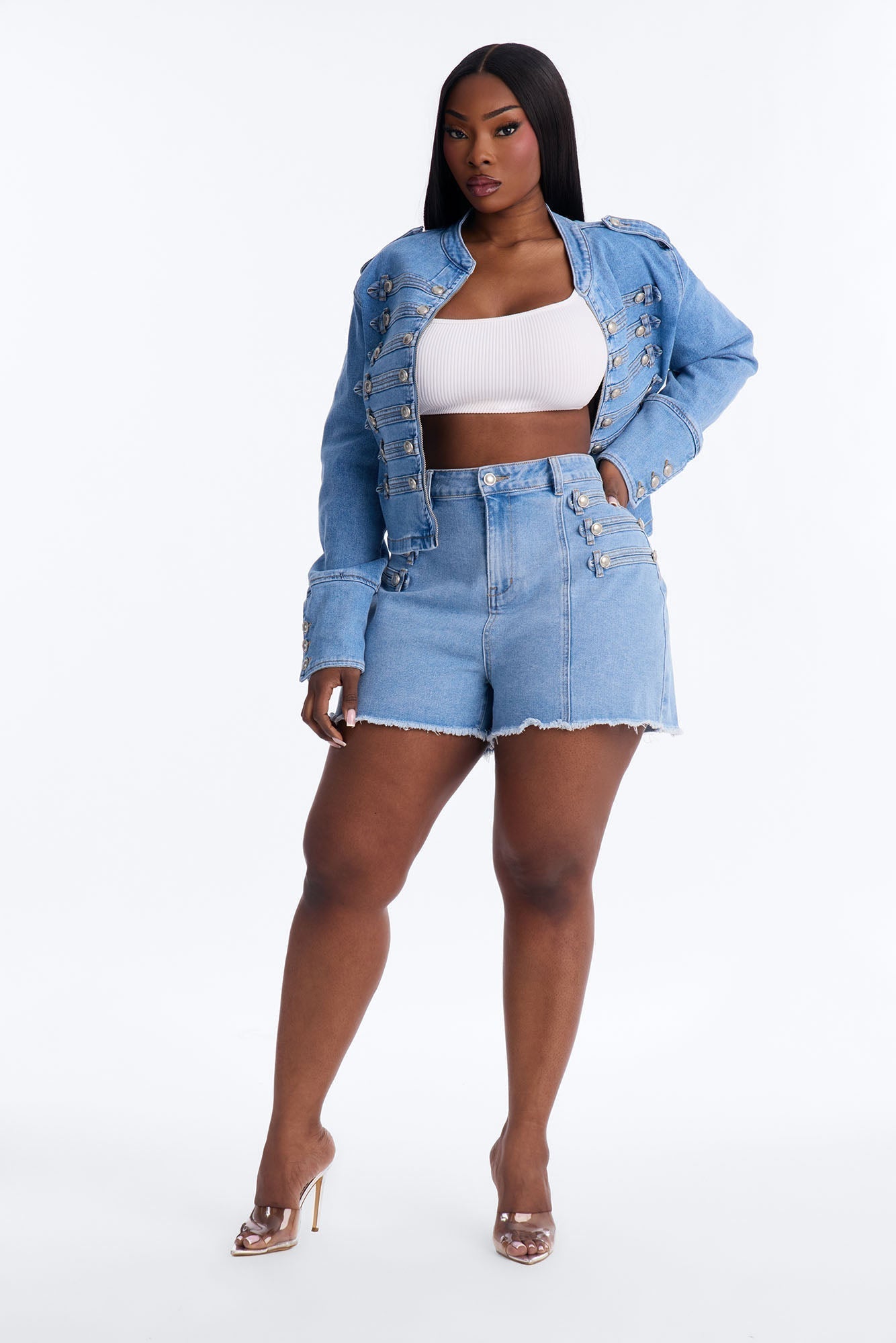Defended You High Rise Stretch Denim Shorts - Light Wash