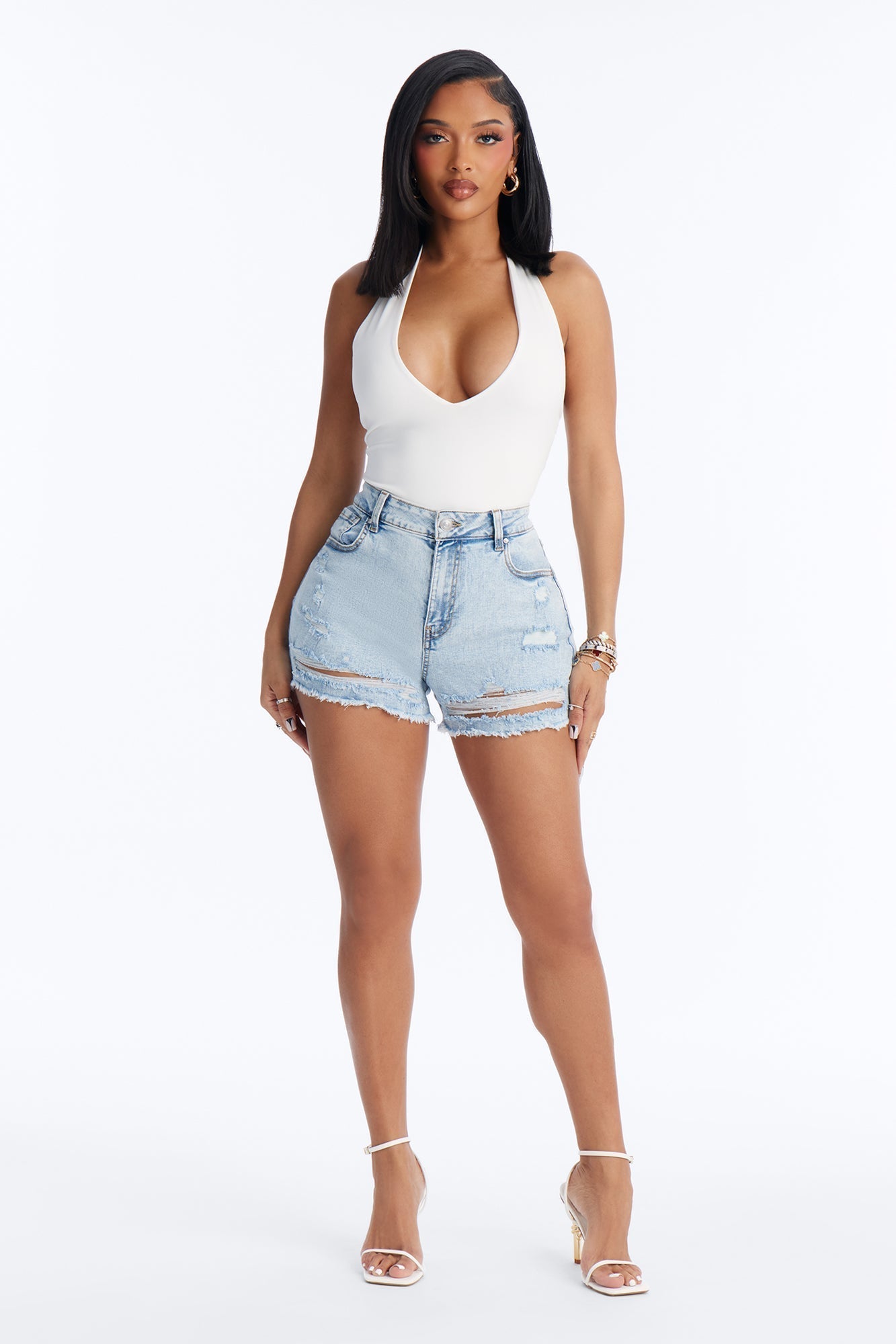 Monroe Ripped Stretch Denim Shorts - Light Wash