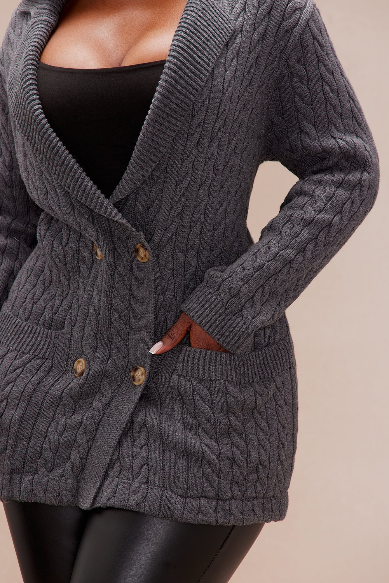 Soraya Cable Knit Sweater - Charcoal