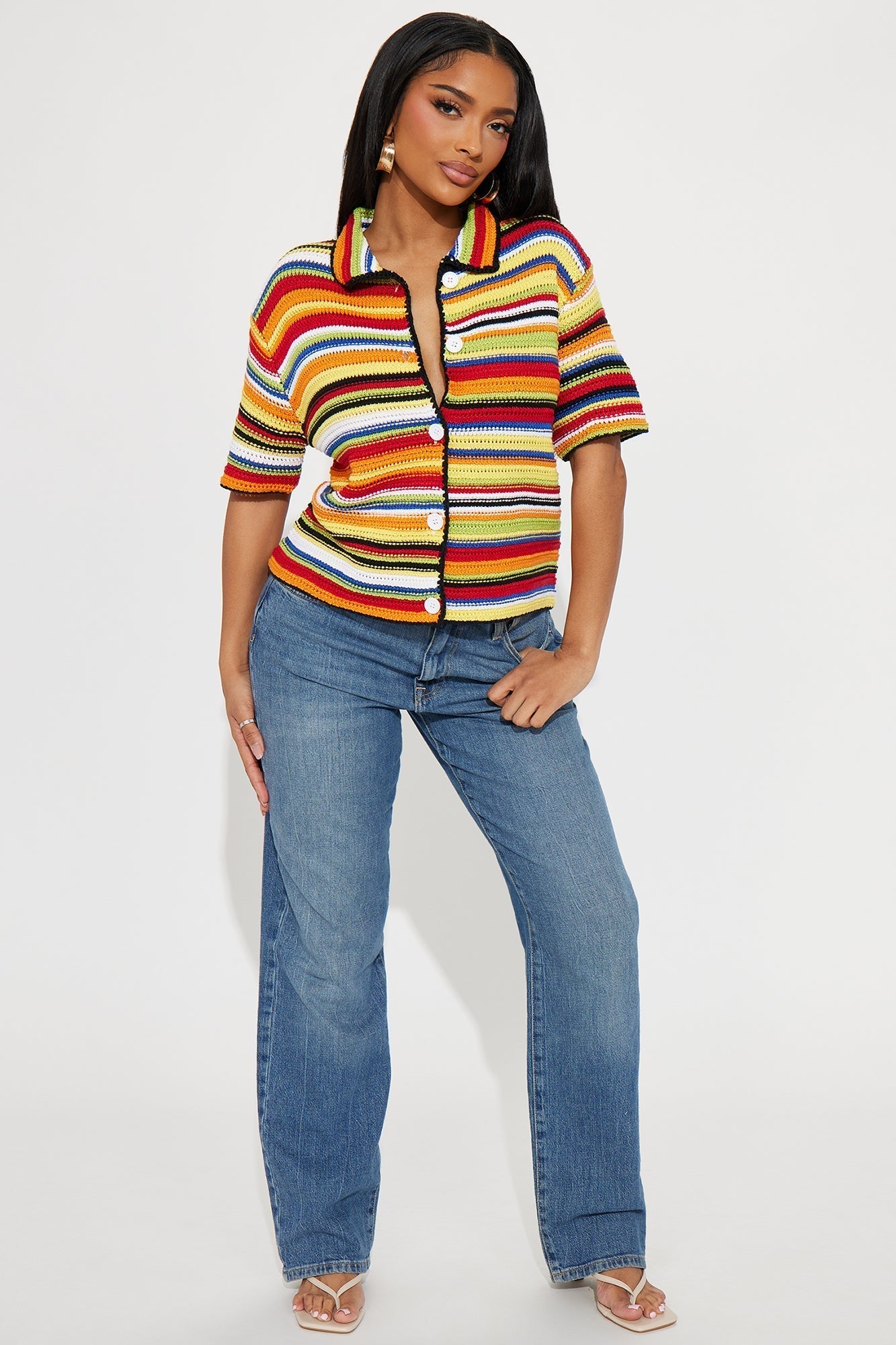 Vivid Dreams Short Sleeve Crochet Cardigan - Multi Color