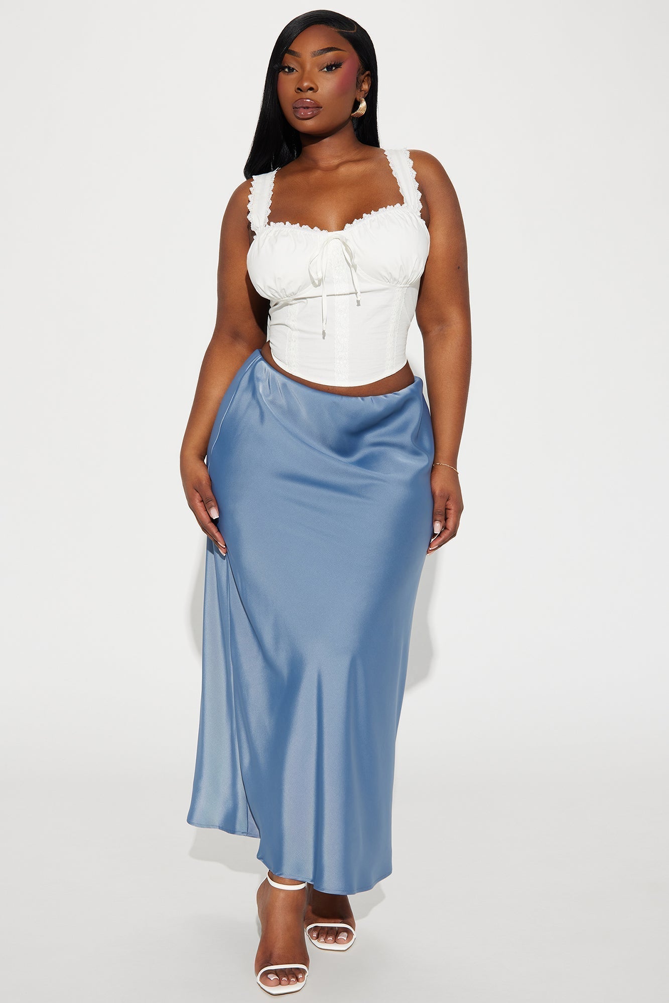 Brunch to GNO Satin Maxi Skirt - Blue