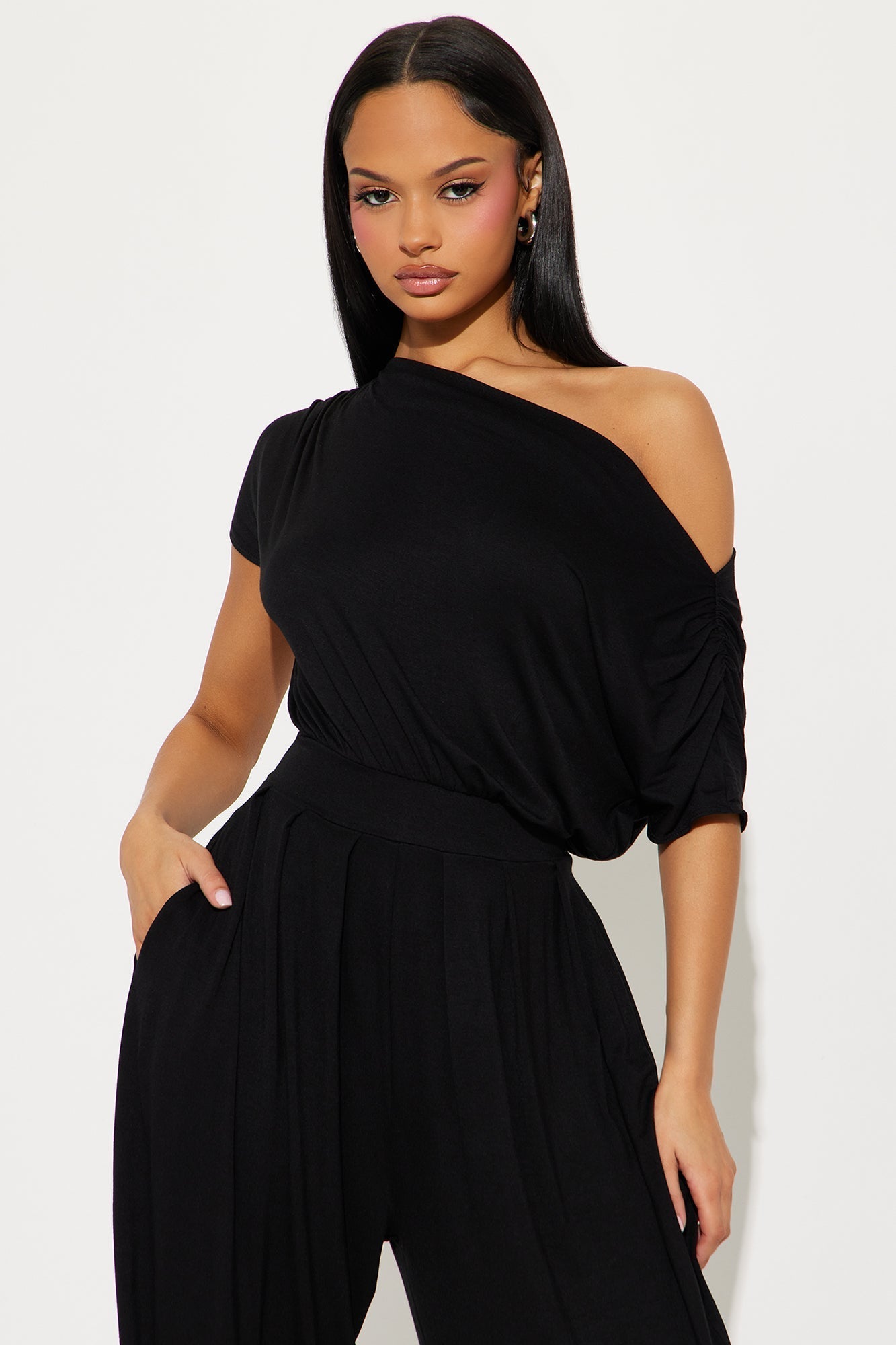 Emmaline Short Sleeve Jogger Jumpsuit - Black