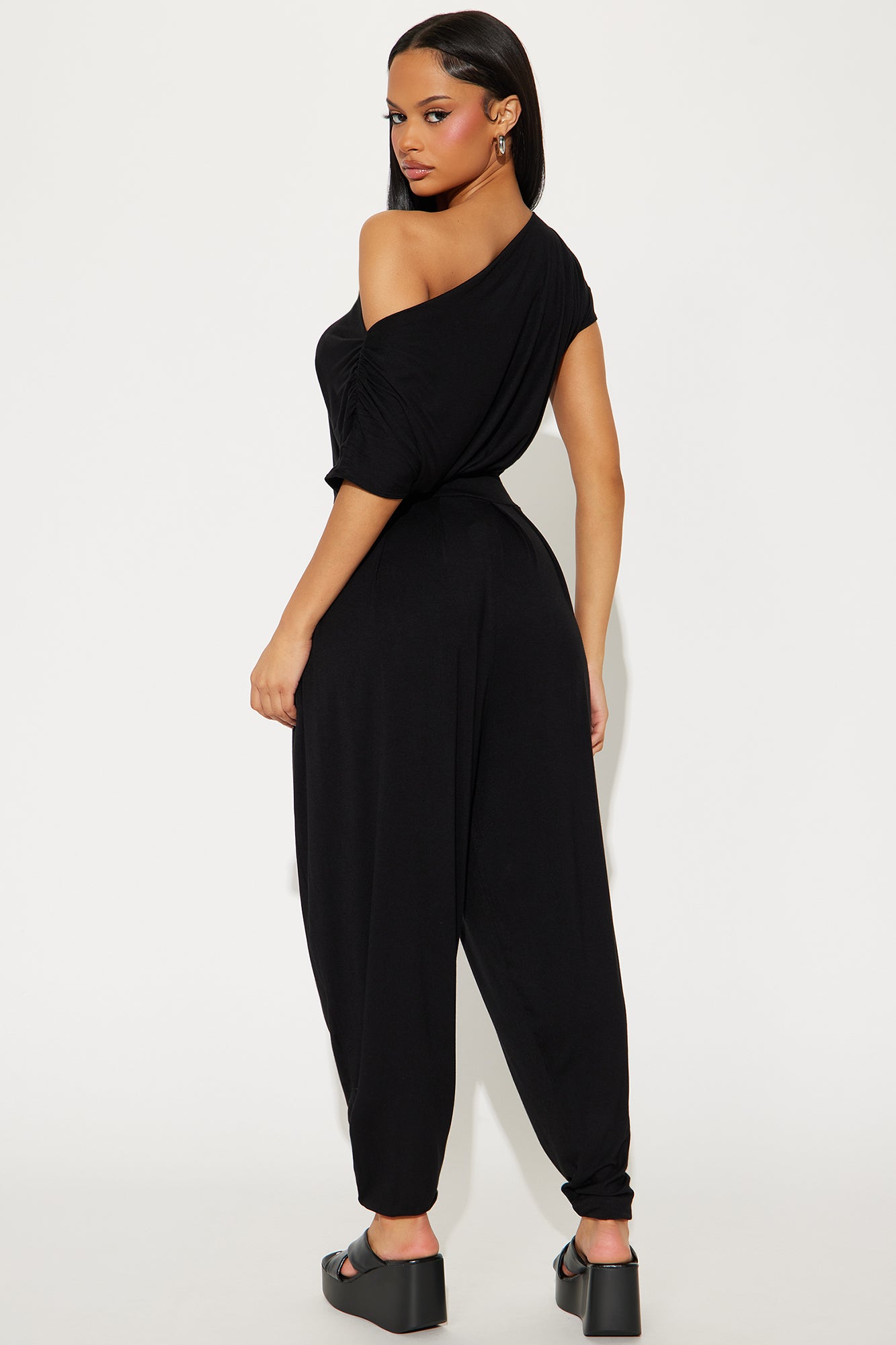 Emmaline Short Sleeve Jogger Jumpsuit - Black