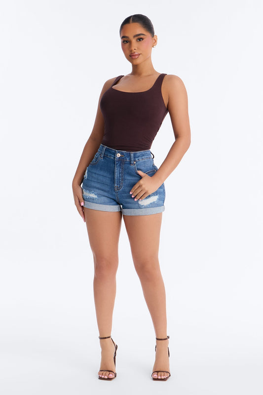 Seacliff High Rise Stretch Denim Shorts - Medium Wash