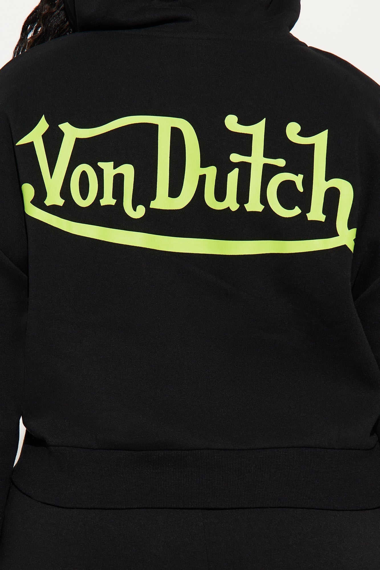 Von Dutch Embroidered Cropped Hoodie - Black/Green