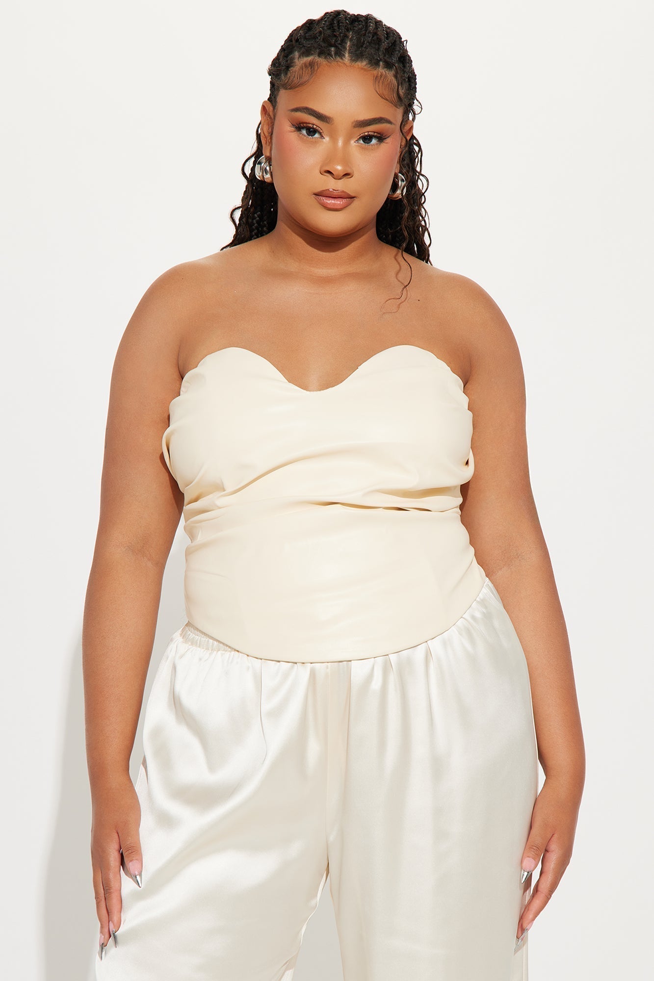 Catching Looks Faux Leather Top - Cream