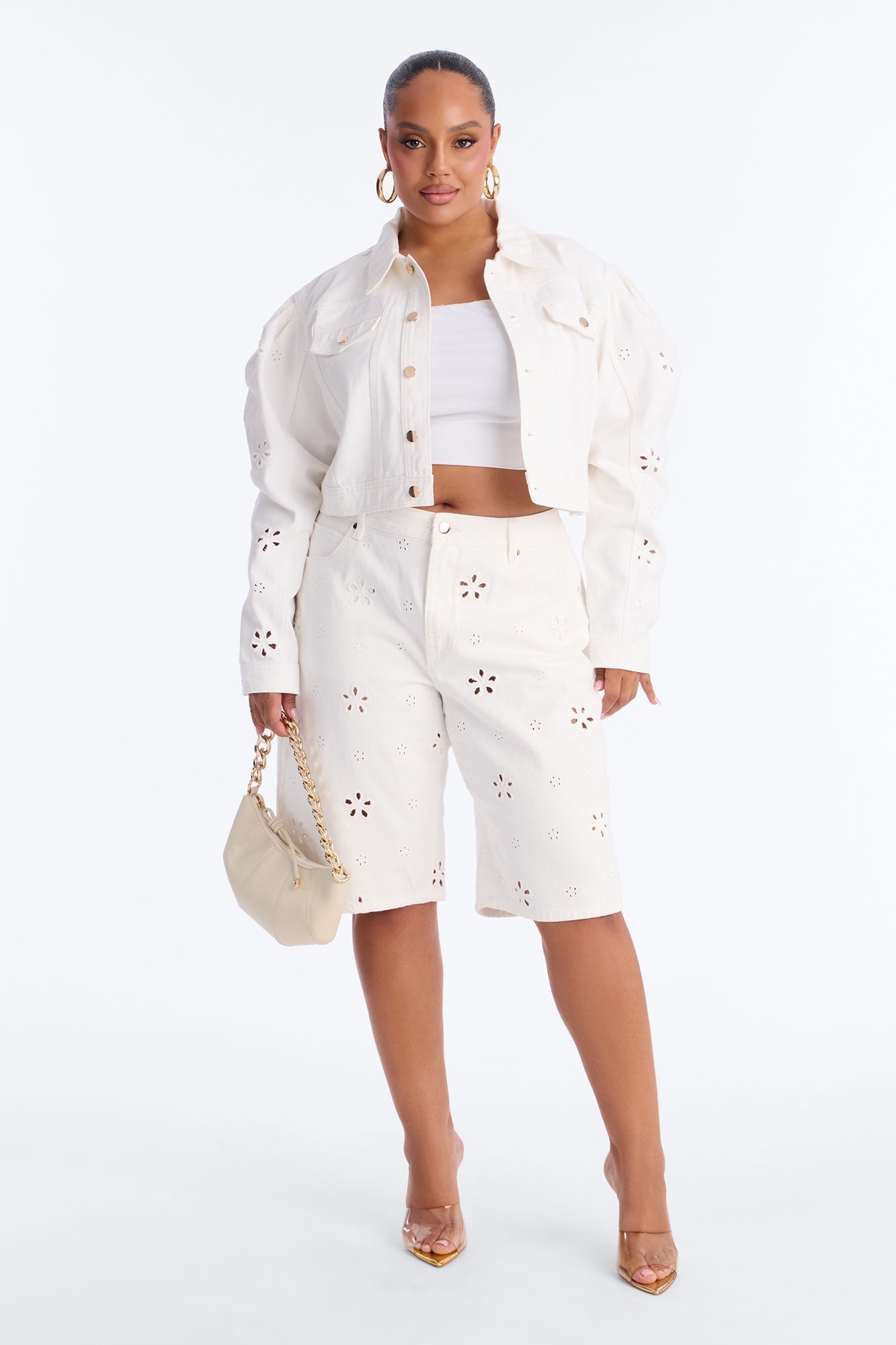 Valencia Eyelet Denim Jorts - White