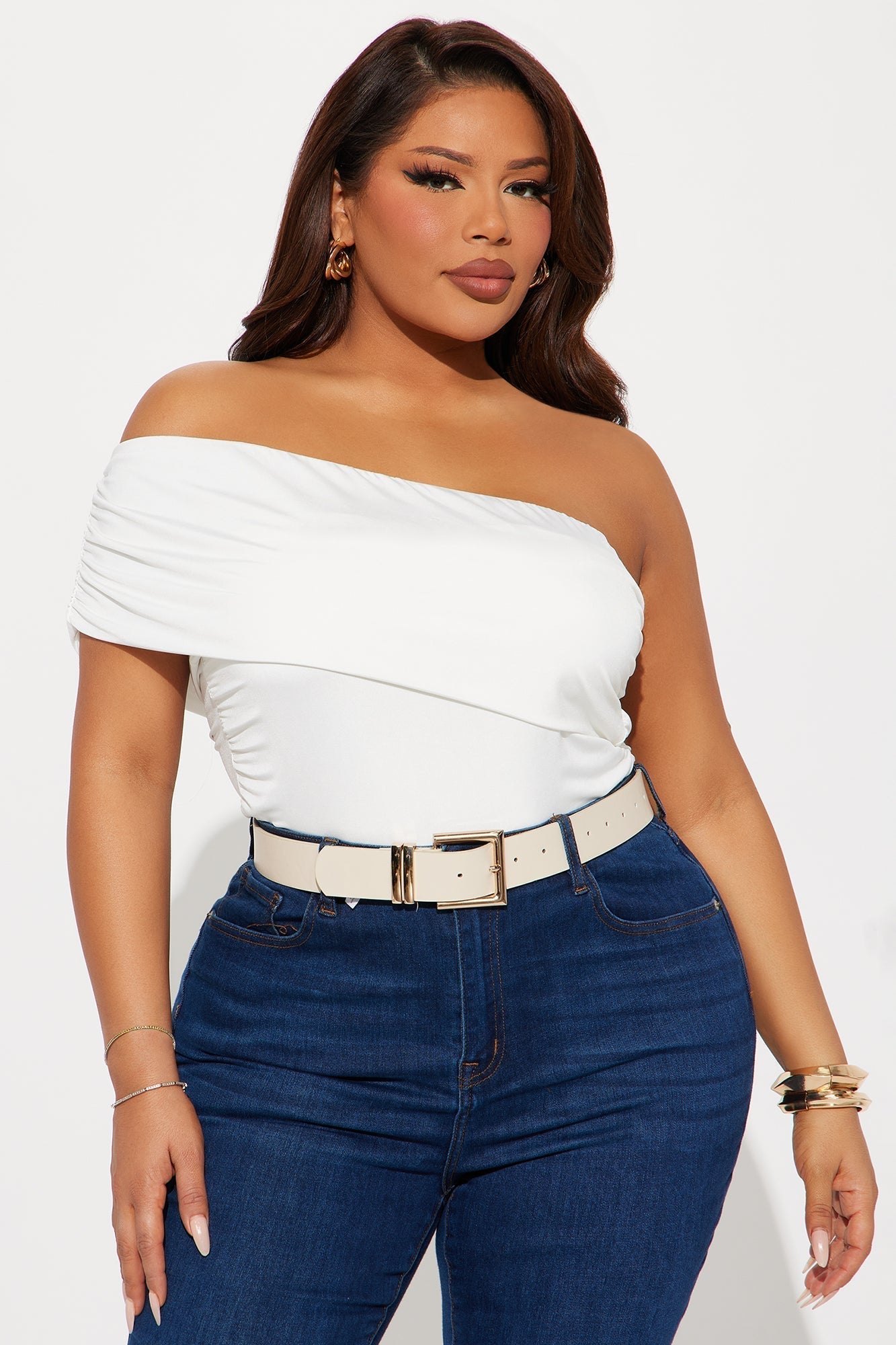 Reese Off Shoulder Ruched Bodysuit - Ivory