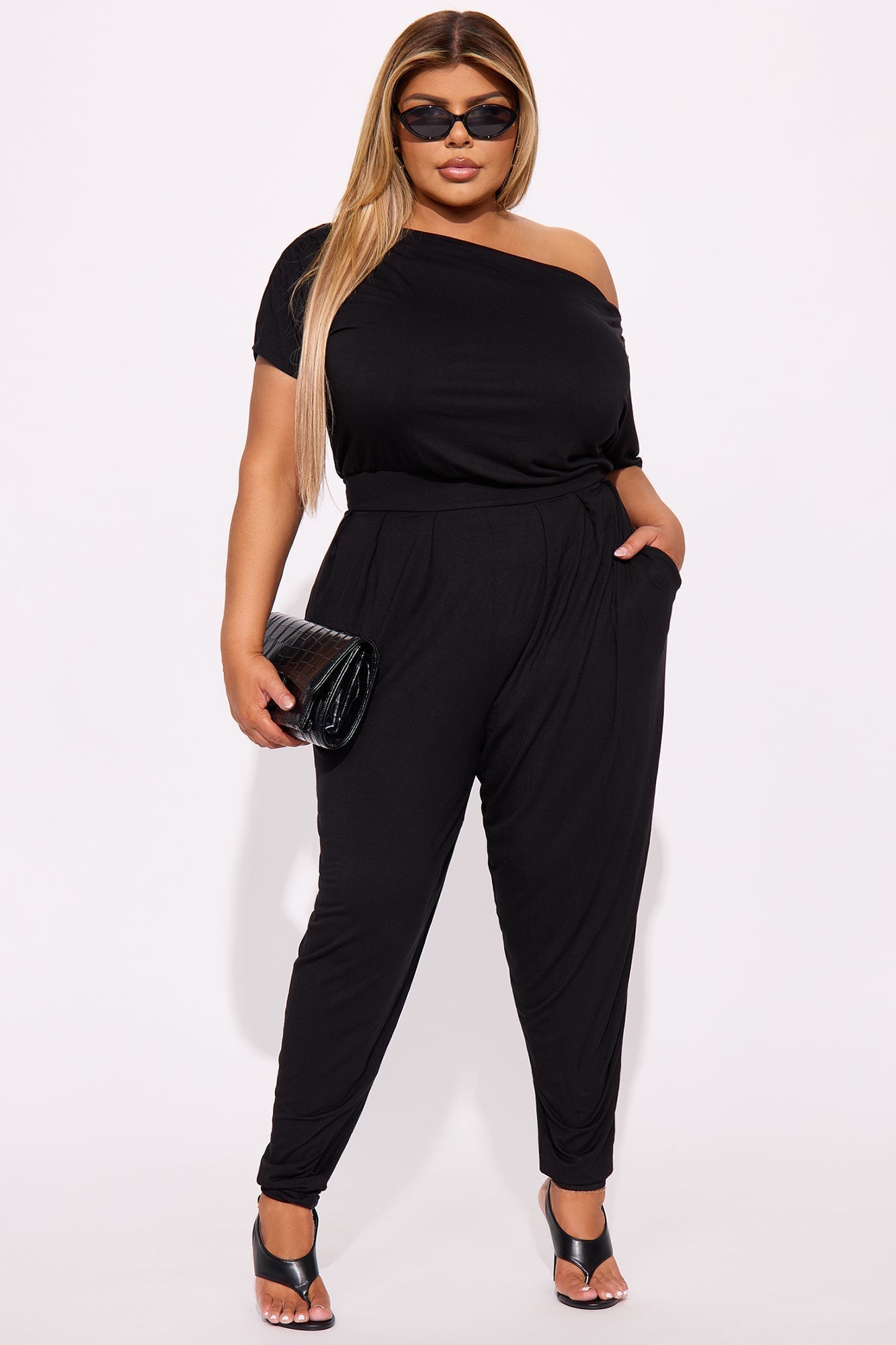 Emmaline Short Sleeve Jogger Jumpsuit - Black