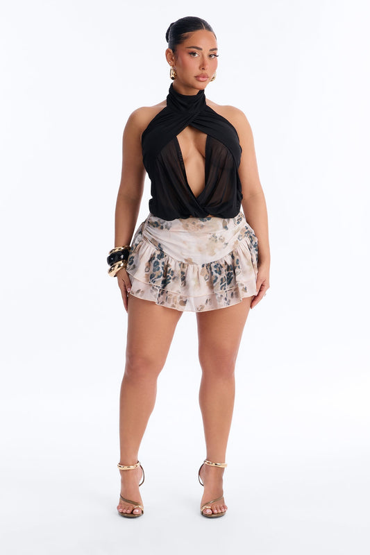 Rare Type Chiffon Leopard Print Mini Skirt - Taupe/combo