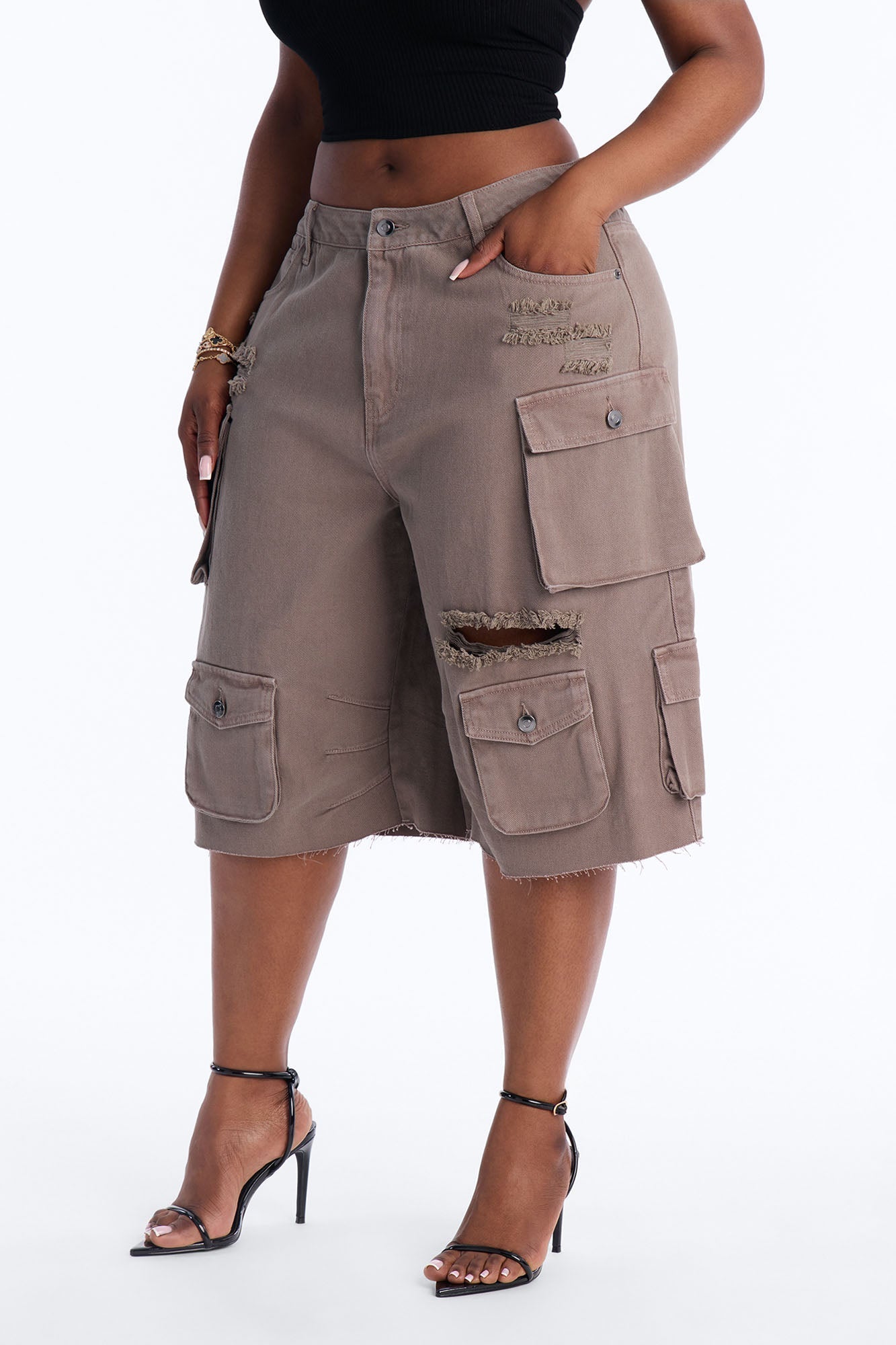 Don't Make Me Wait Cargo Bermuda Short - Charcoal