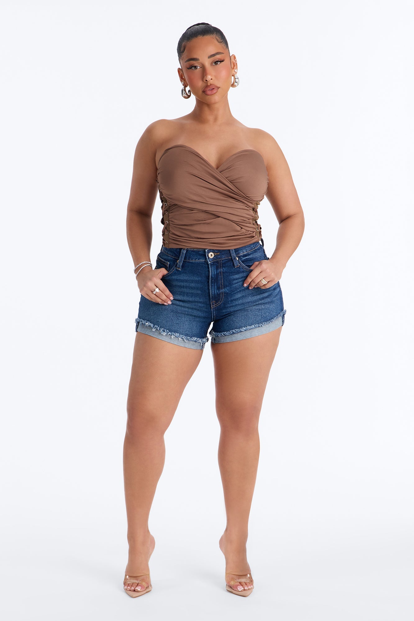Cabo Curvy Cuffed Denim Shorts - Dark Wash