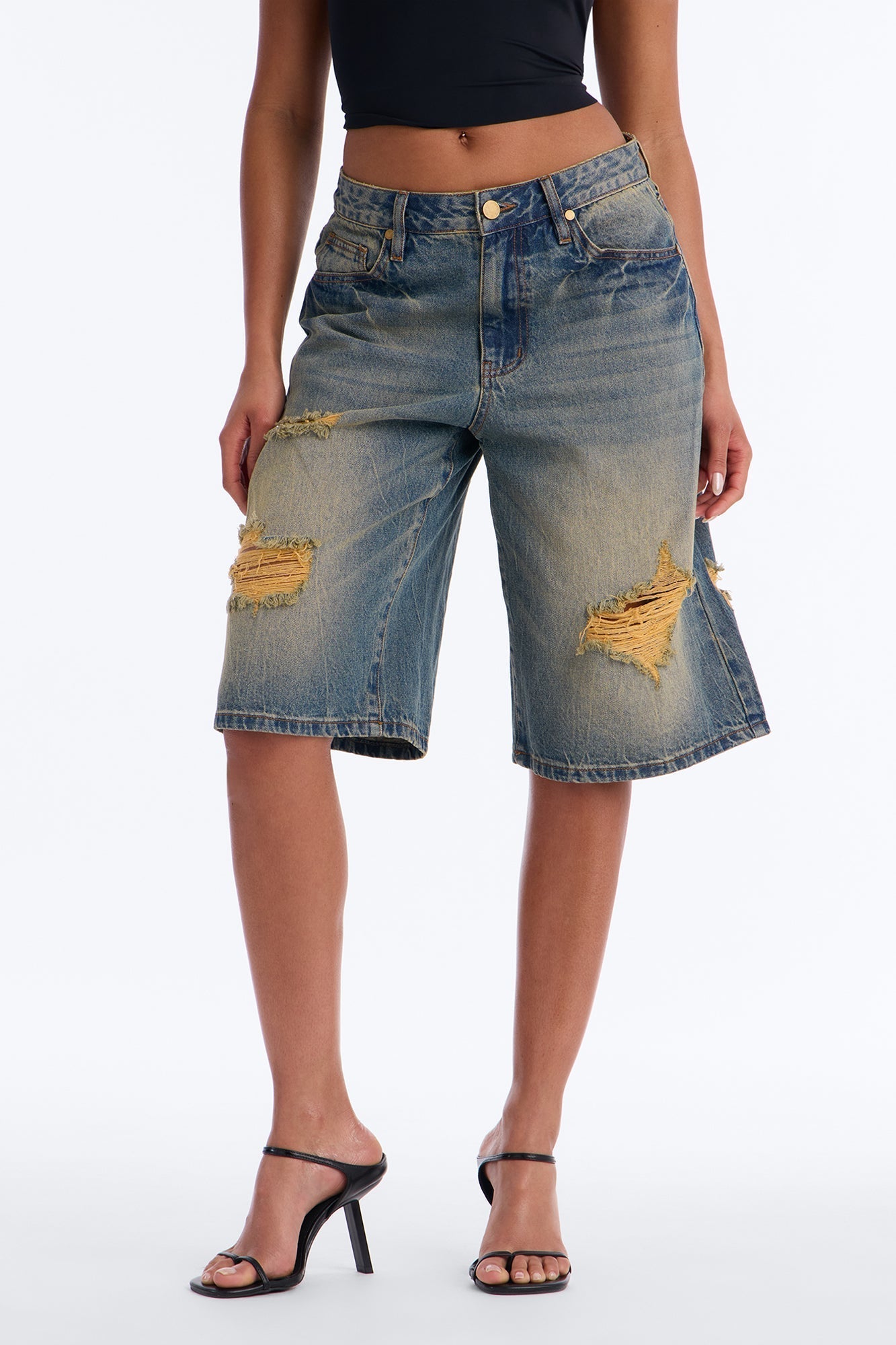 Someone Else Ripped Denim Jorts - Vintage Wash