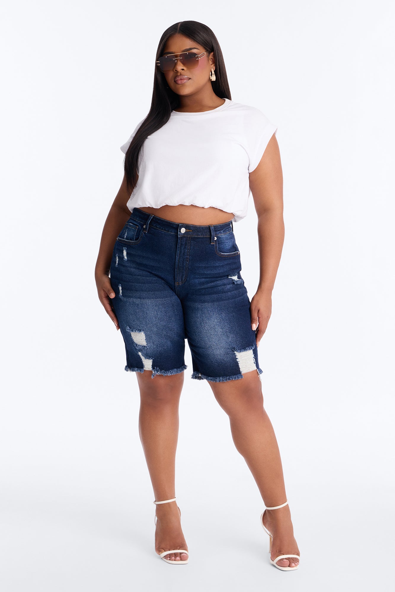 Came To Win Stretch Denim Bermuda Shorts - Dark Wash
