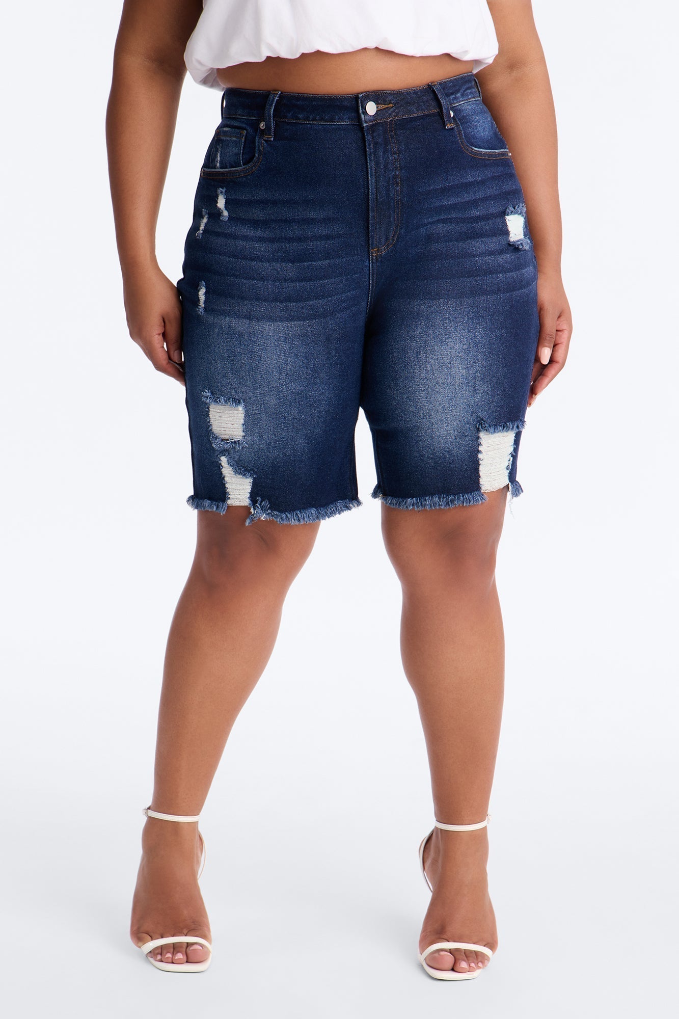 Came To Win Stretch Denim Bermuda Shorts - Dark Wash