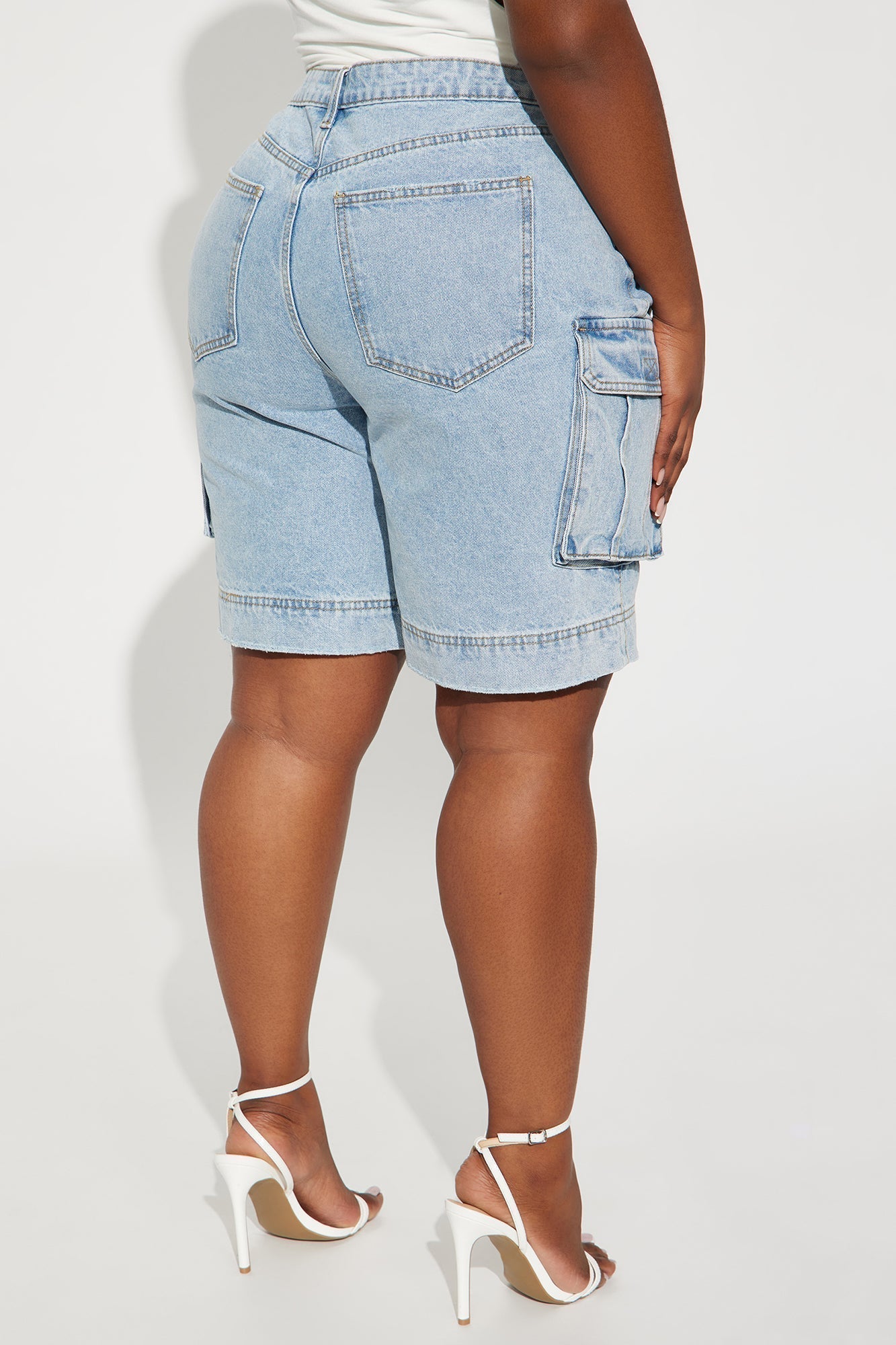 In High Demand Non Stretch Cargo Bermuda Shorts - Light Wash