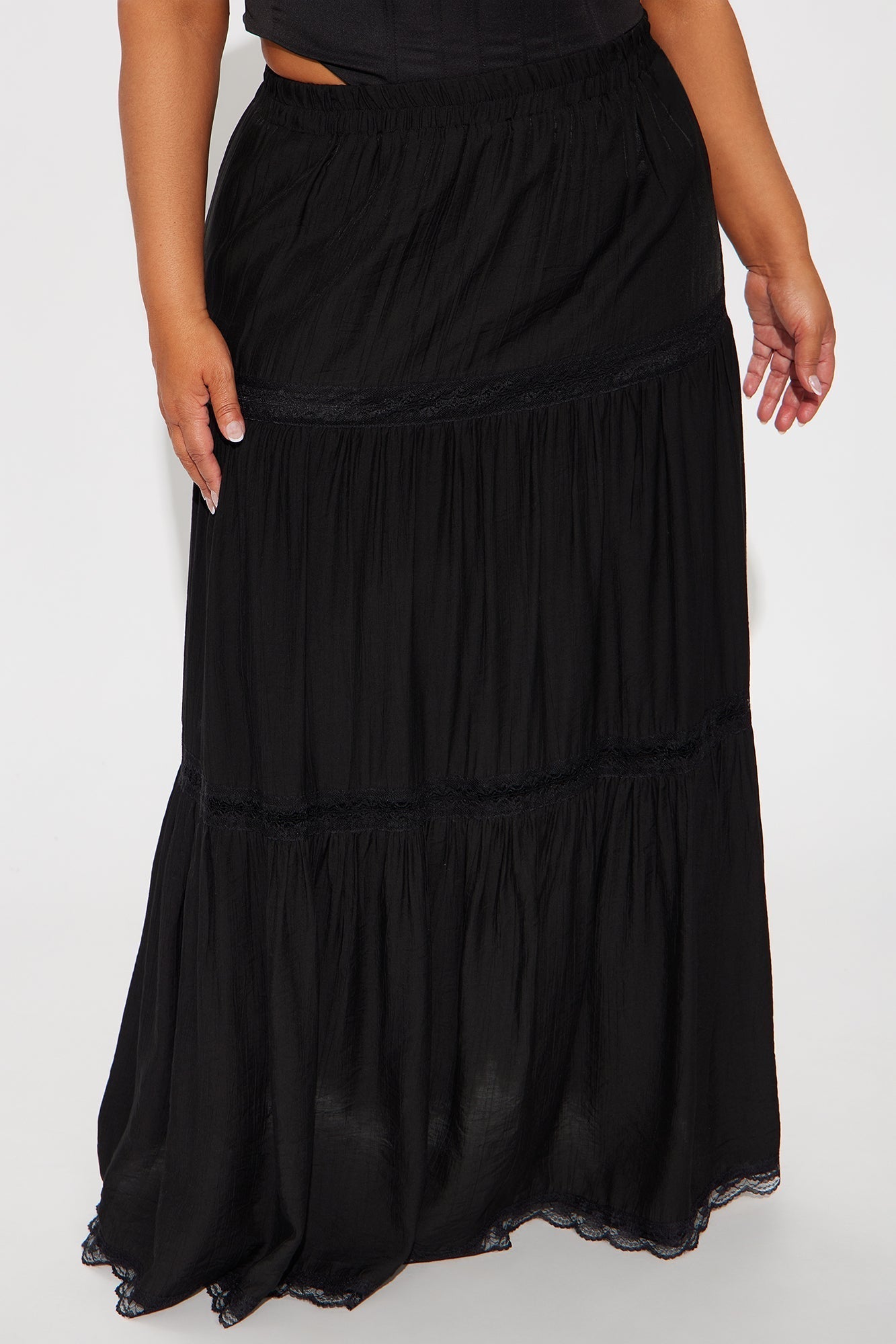 Natalia Tiered Gauze Maxi Skirt - Black