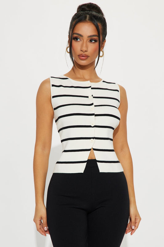 Karson Striped Sweater Vest - White/Black