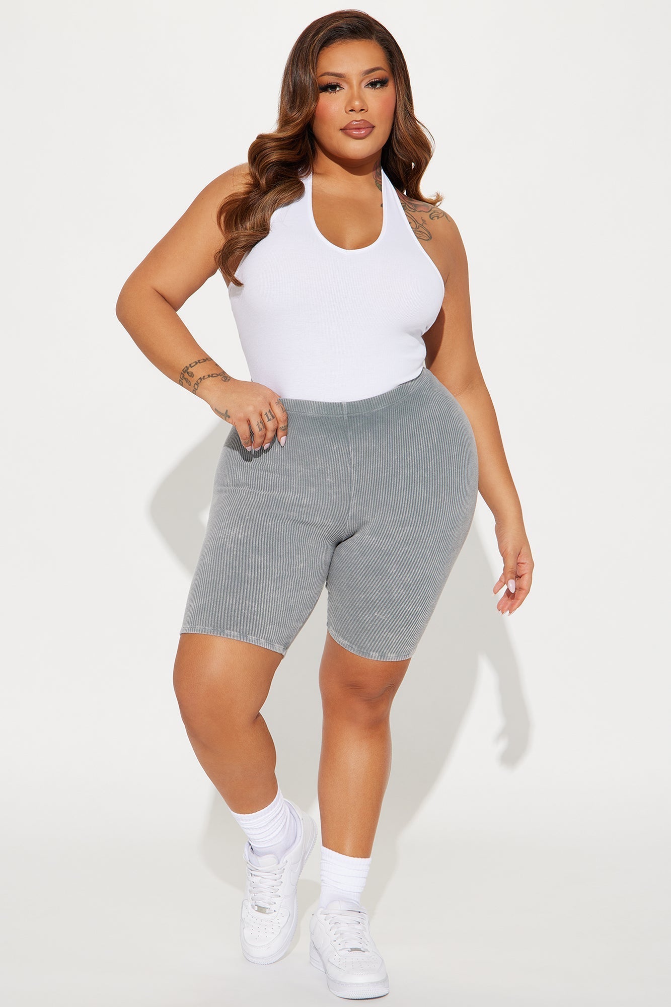 Never Too Late Washed Biker Short - Heather Grey