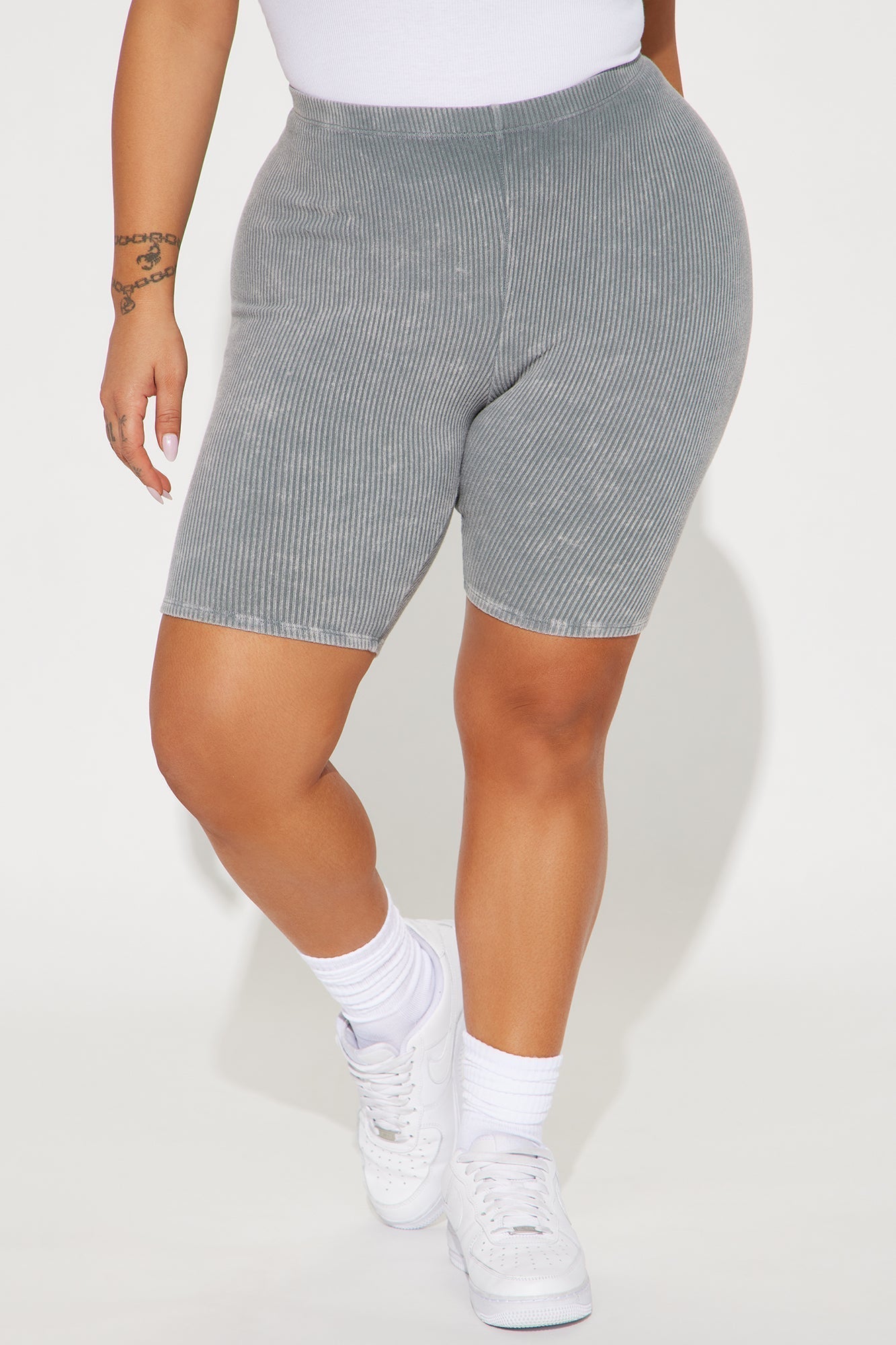 Never Too Late Washed Biker Short - Heather Grey