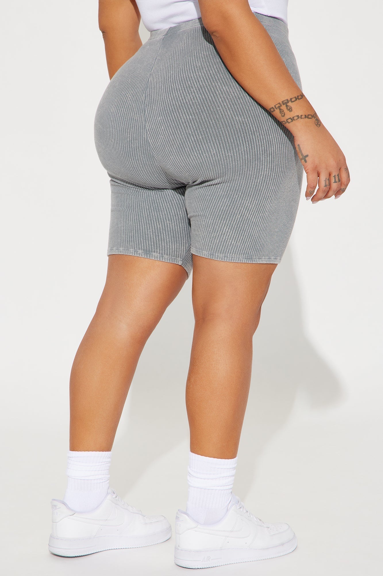 Never Too Late Washed Biker Short - Heather Grey