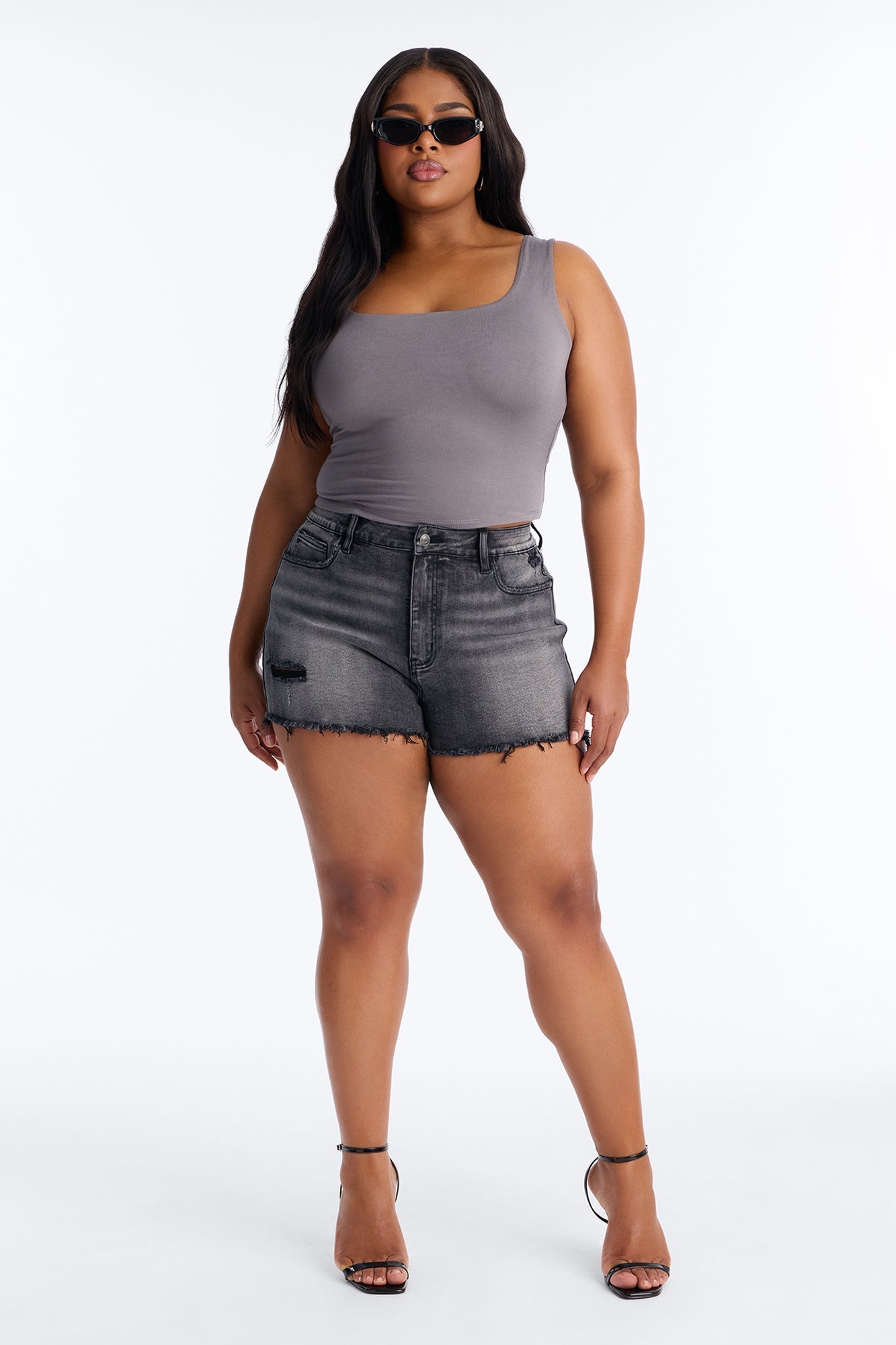 Up To You Stretch Cut Off Denim Shorts - Black Wash