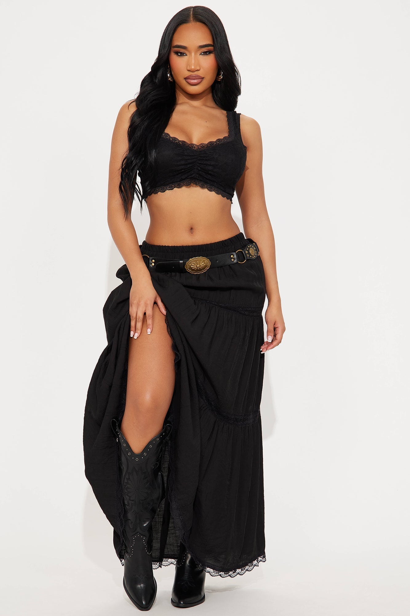 Natalia Tiered Gauze Maxi Skirt - Black