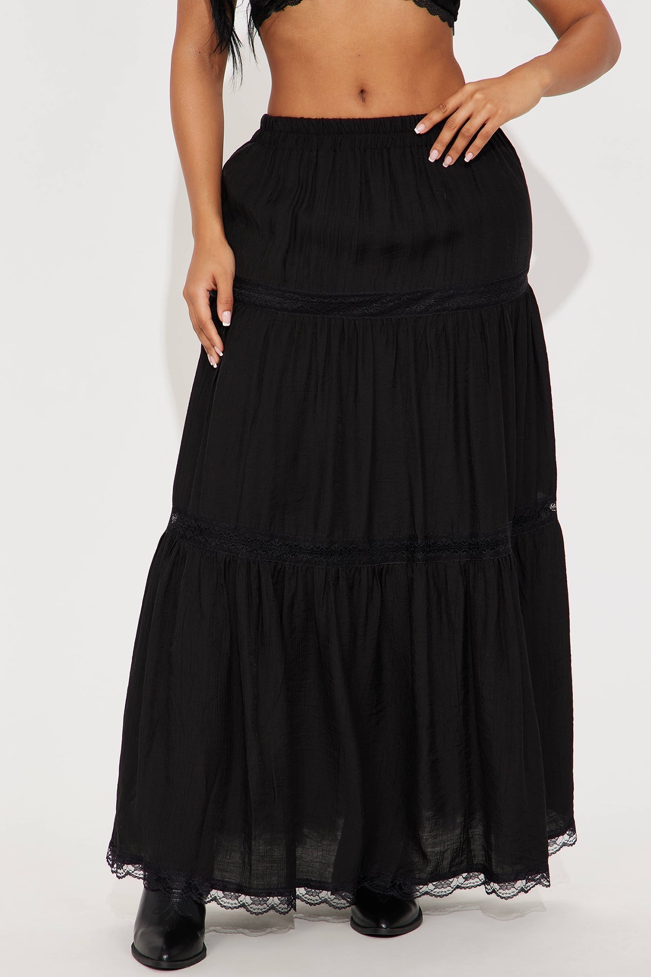 Natalia Tiered Gauze Maxi Skirt - Black
