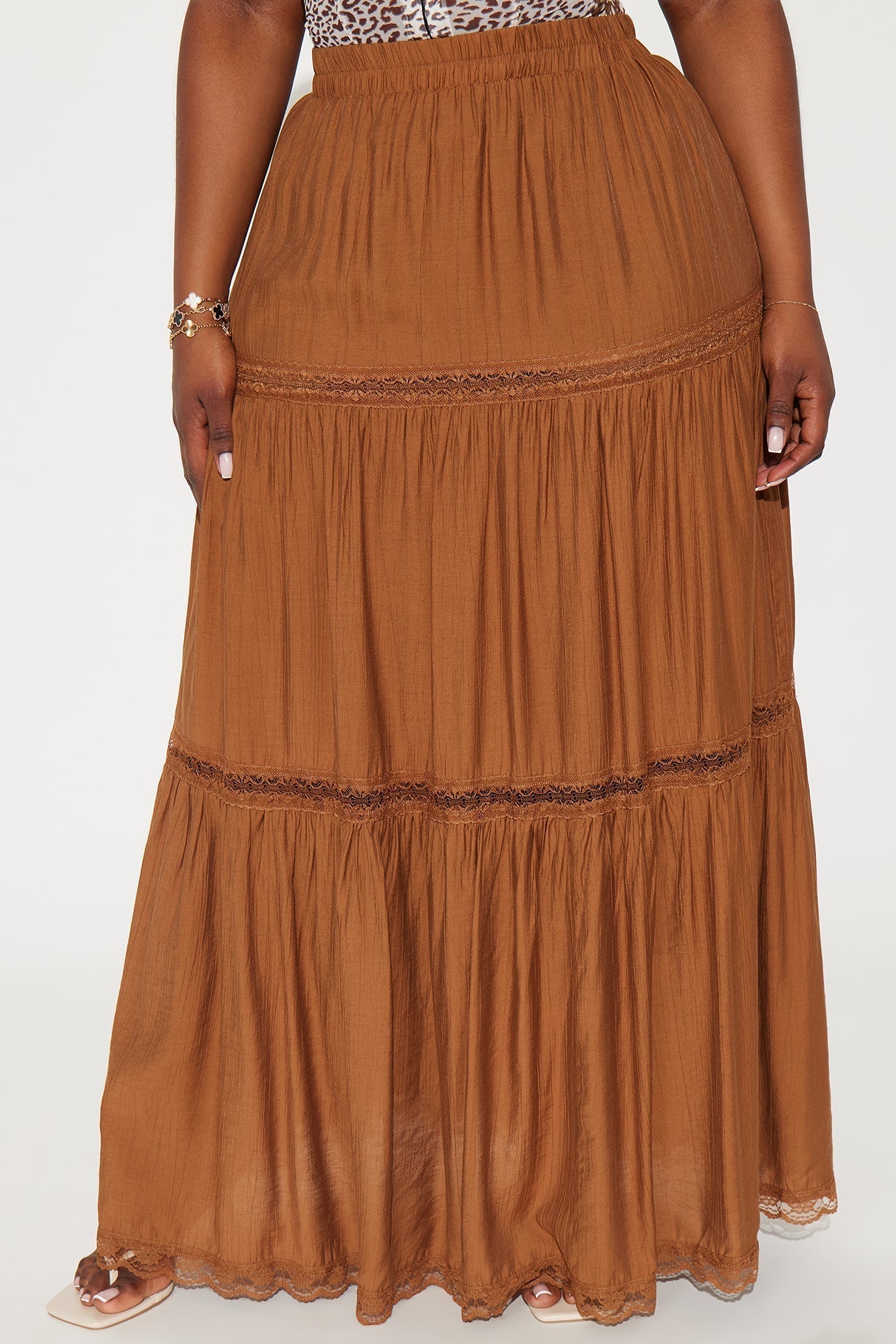 Natalia Tiered Gauze Maxi Skirt - Brown