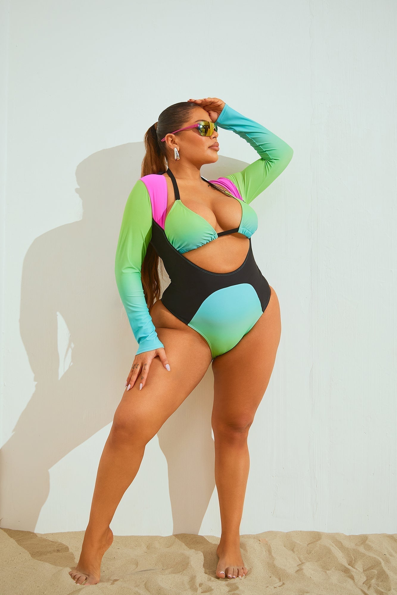Ariah Long Sleeve 2 Piece Swimsuit - Blue/combo